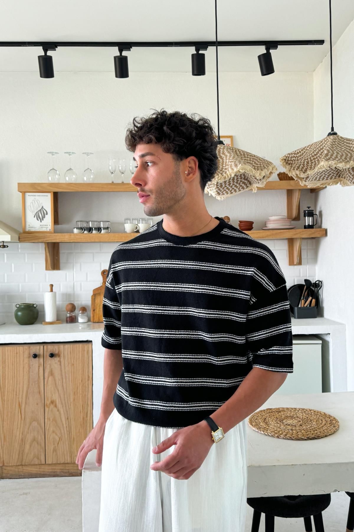 Flaw Wear Siyah Çizgili Triko Tişört