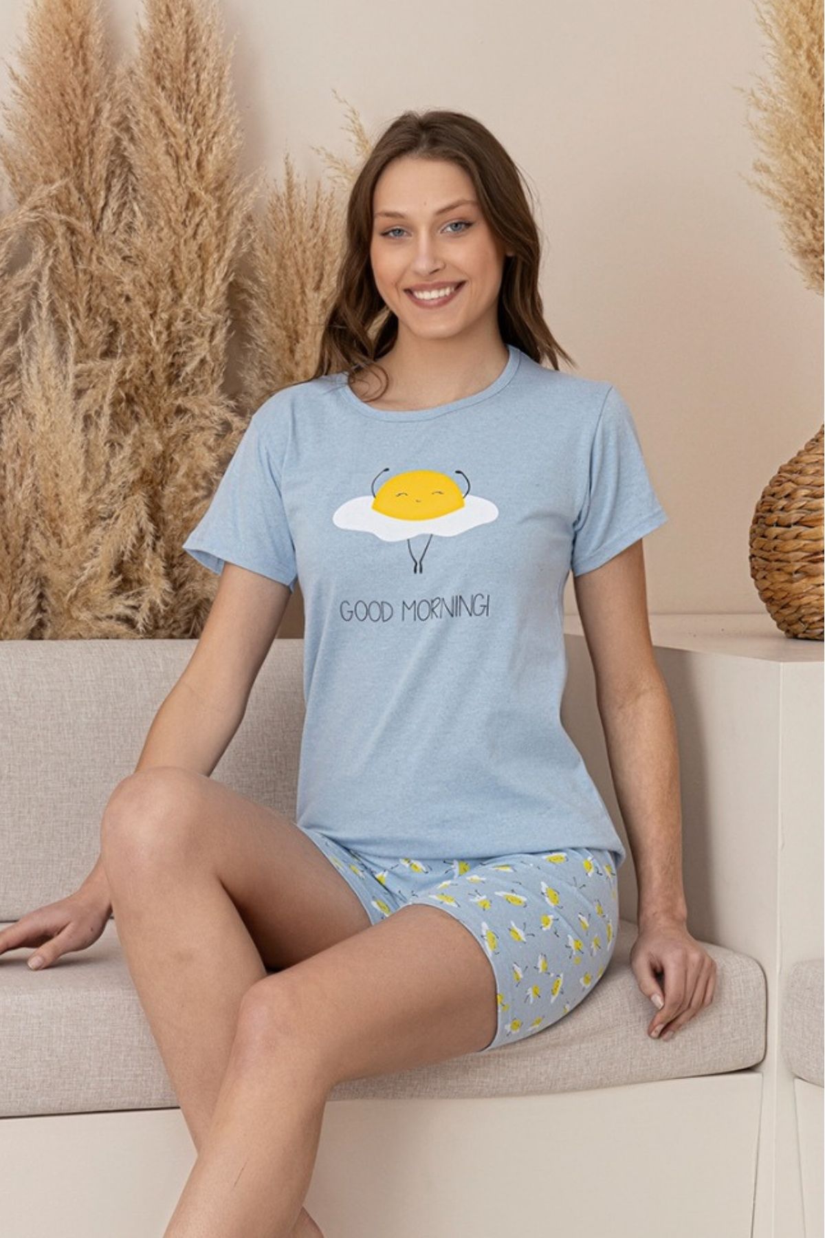Farya Home Dreamy Pamuklu Desenli Kısa Kollu Şortlu Kadın Pijama Takımı