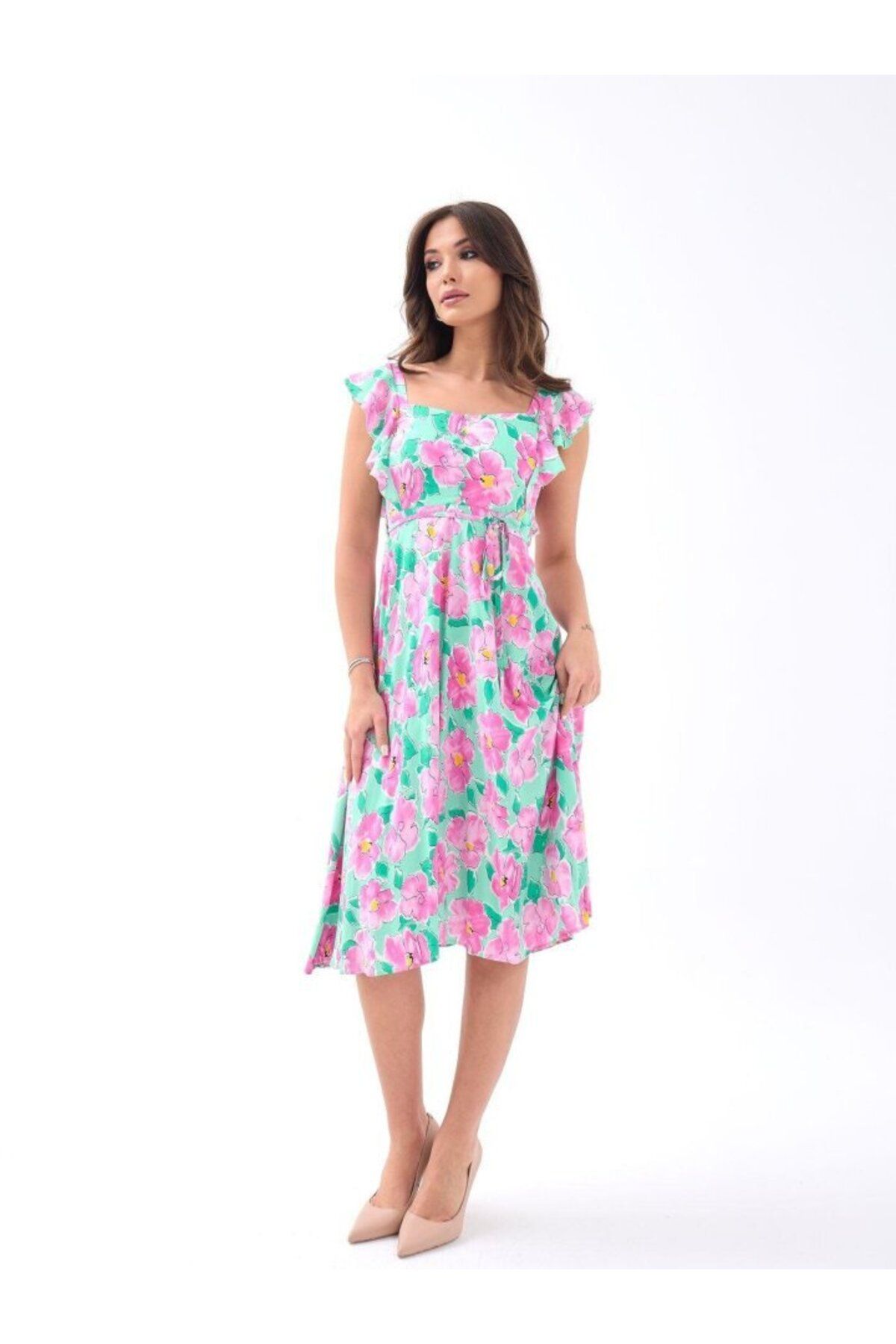 D&M Life Collection 5370 ELBİSE-PEMBE GÜL DESEN - M - Pembe Gül Desen