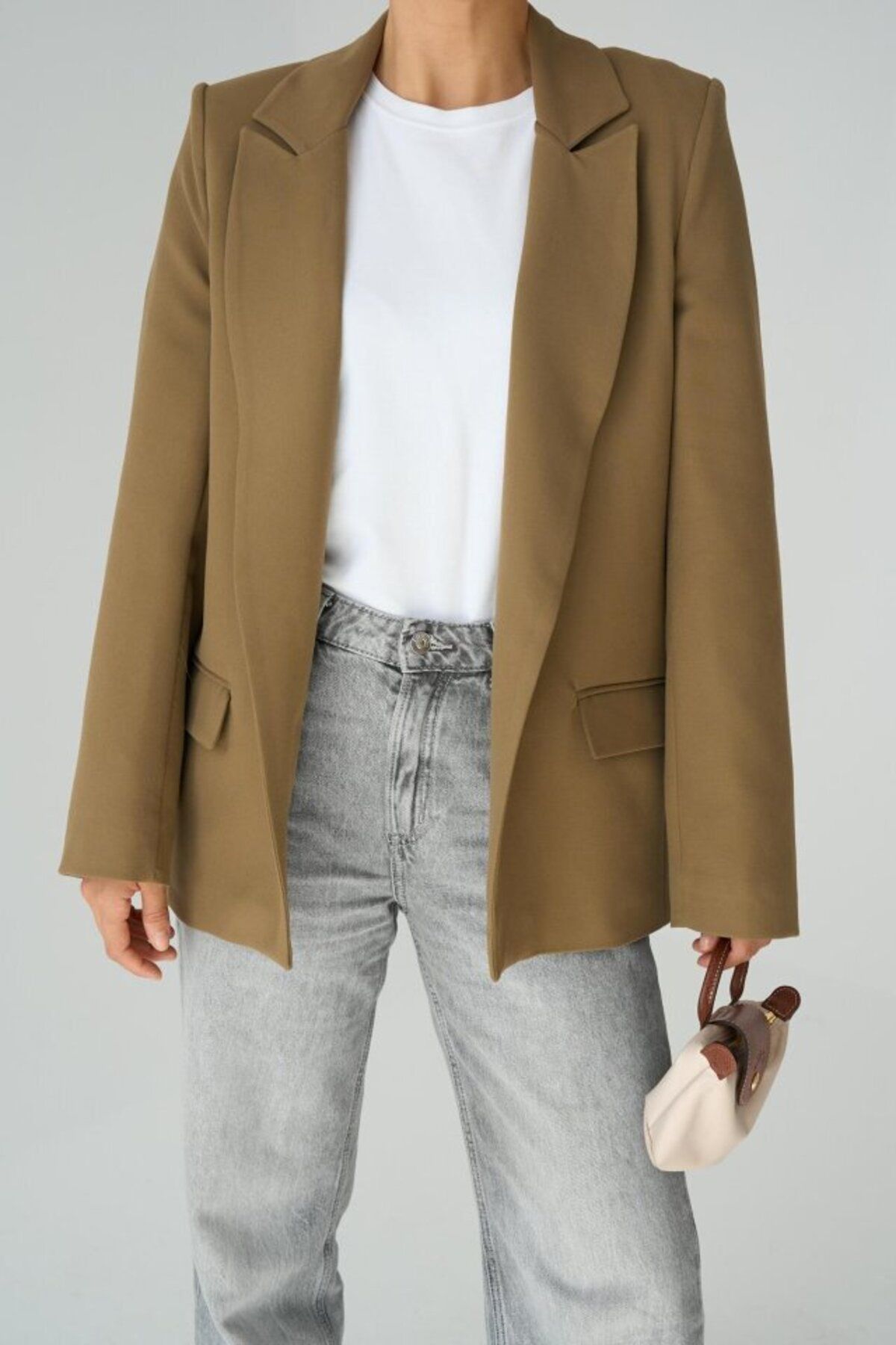 D&M Life Collection Astarı Çizgili Ceket - Vizon - M