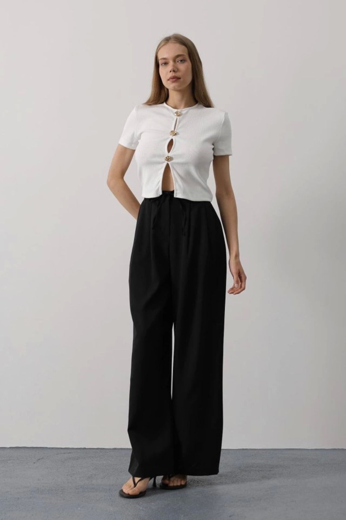 ZORM Siyah Oversize Pantolon - Pileli Bağcıklı Stil