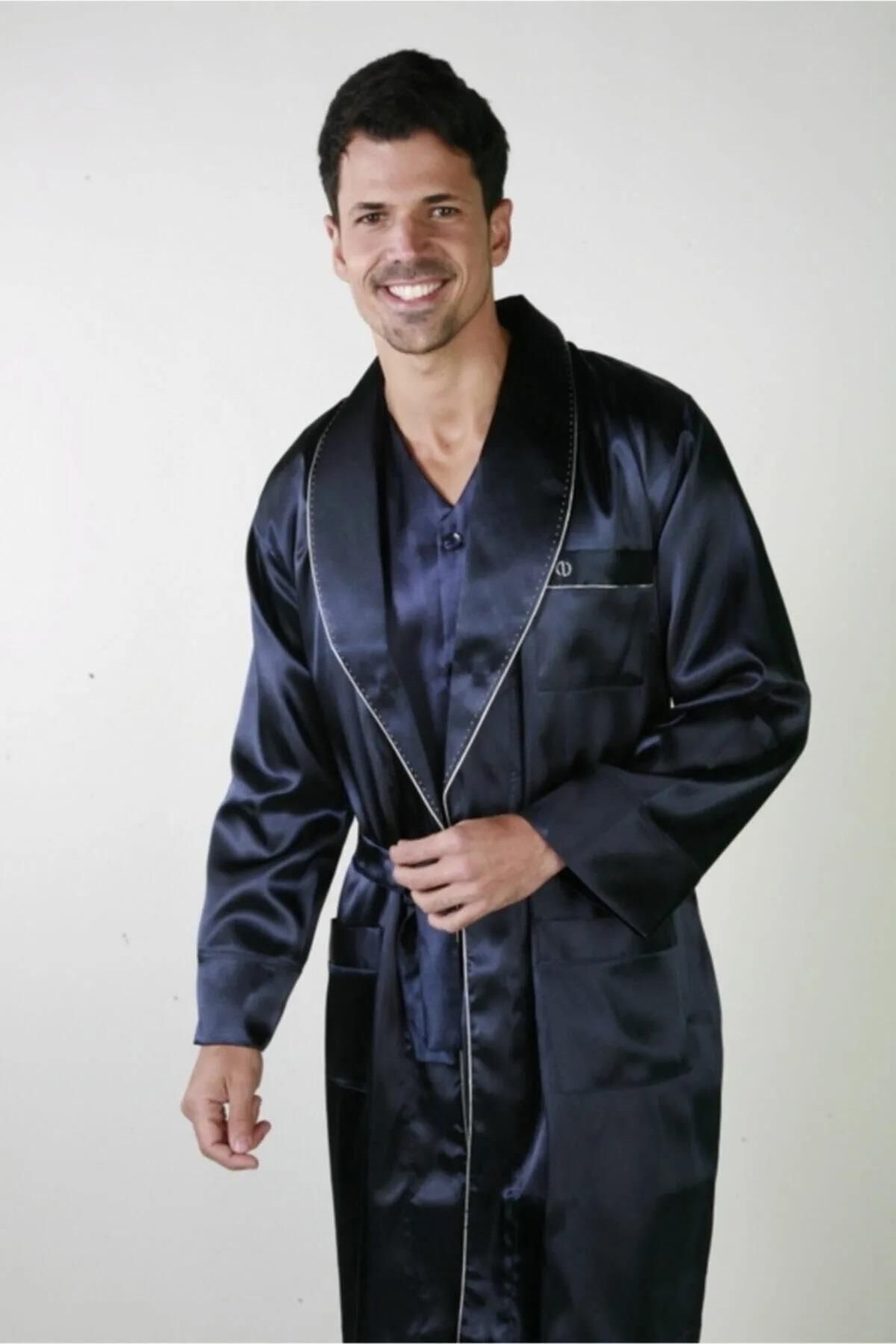 ANCELO 3lü Damat Saten Çeyiz Seti, Saten Robdöşambr ve Pijama Takım