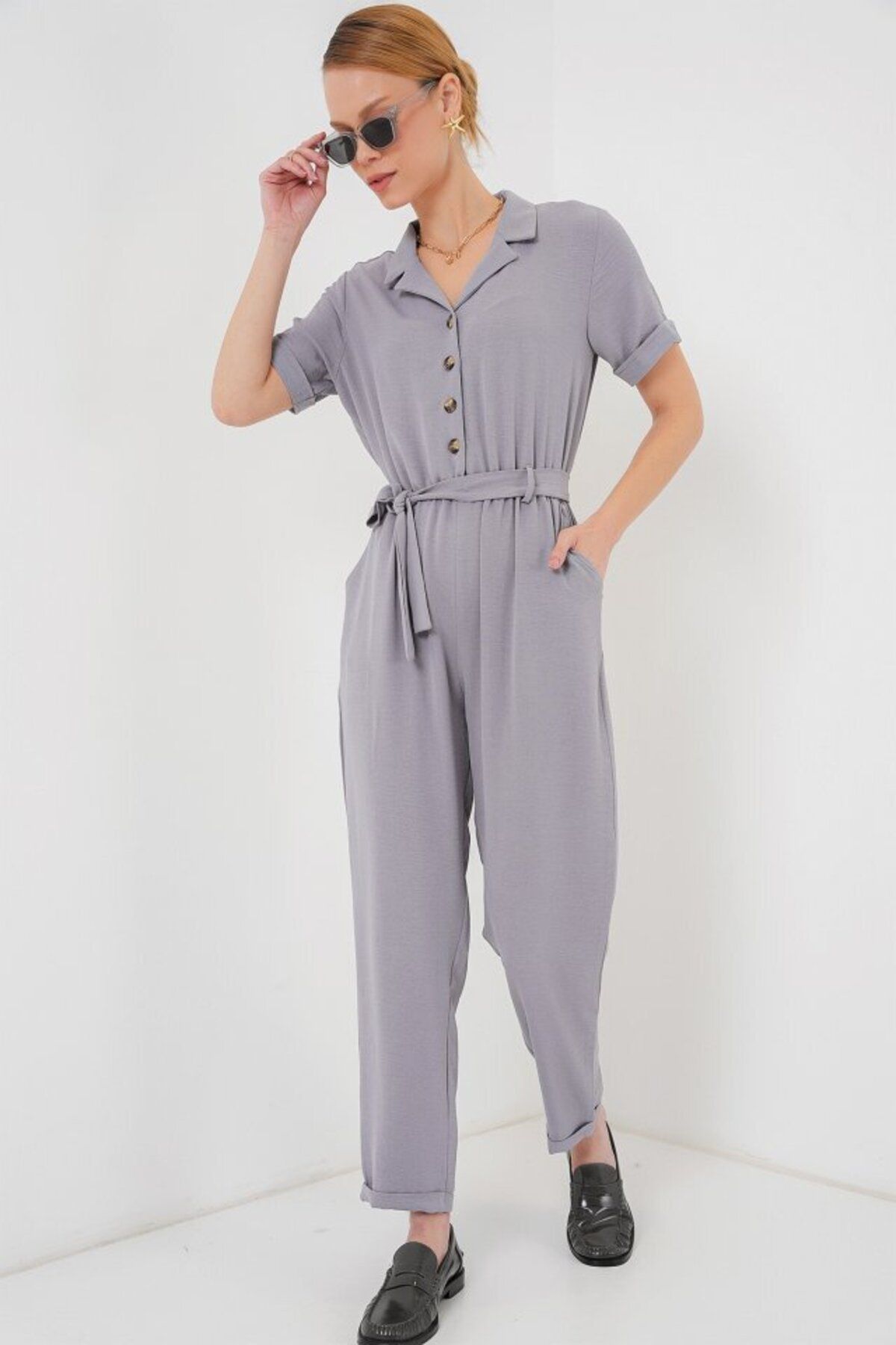 D&M Life Collection Kısa Kol Ayrobin Tulum 7030 - Gri - 42 - Gri