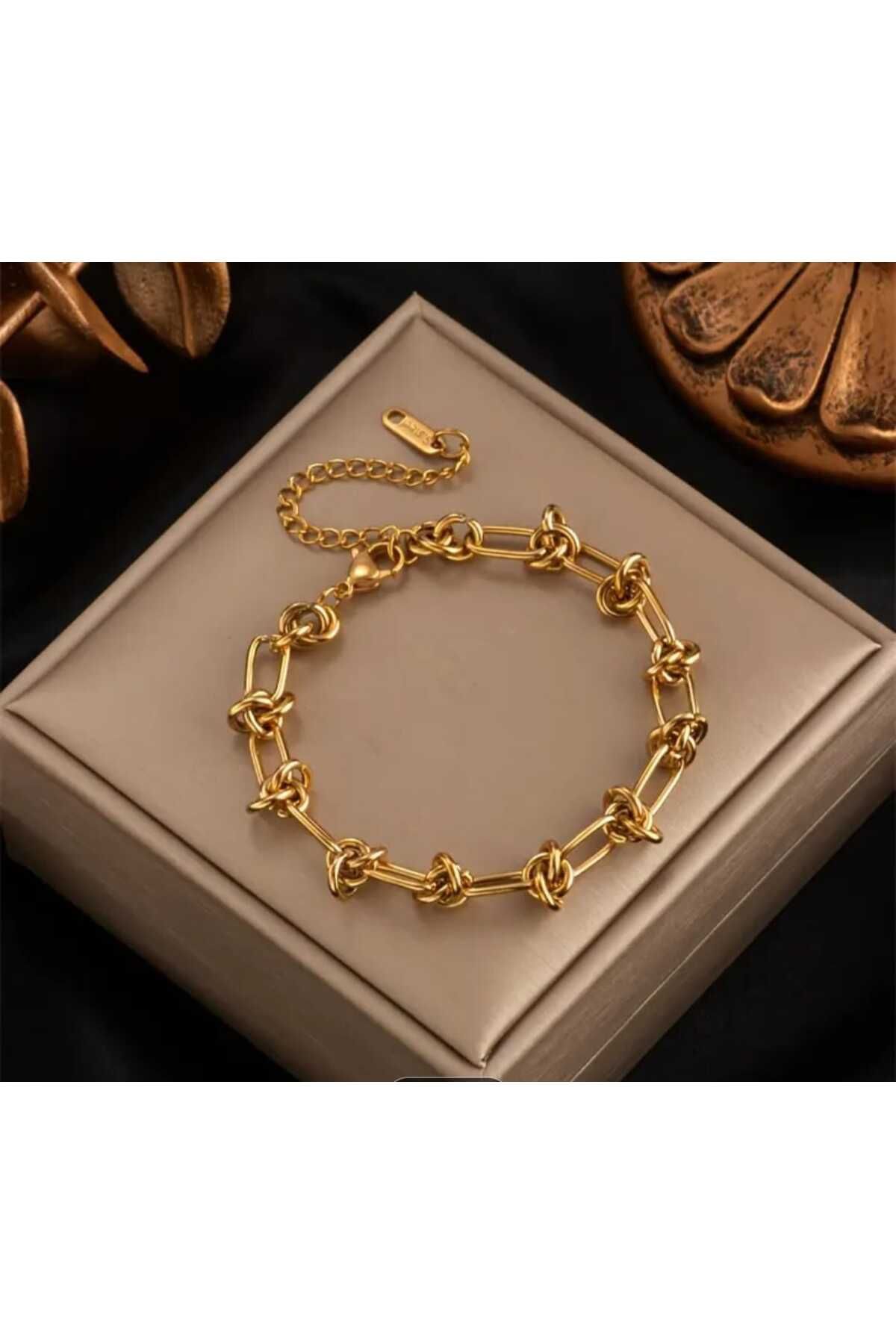 Store 316L Düğüm Temalı Paslanmaz Çelik Gold Bileklik