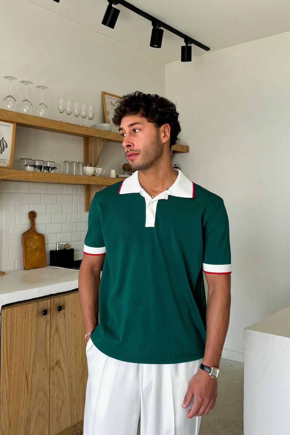 Flaw Wear Yeşil Polo Yaka Triko Regular Tişört