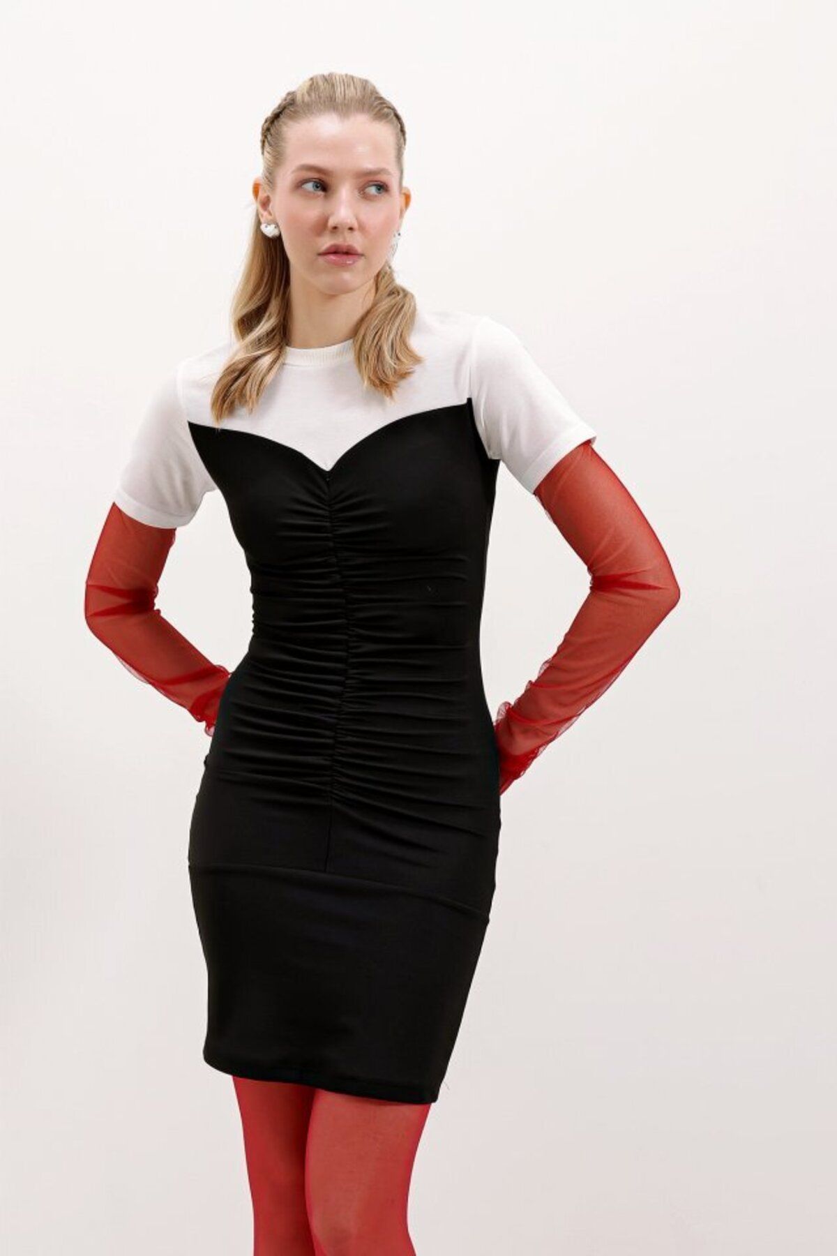 D&M Life Collection 2472 Büzgülü Mini Elbise - Siyah