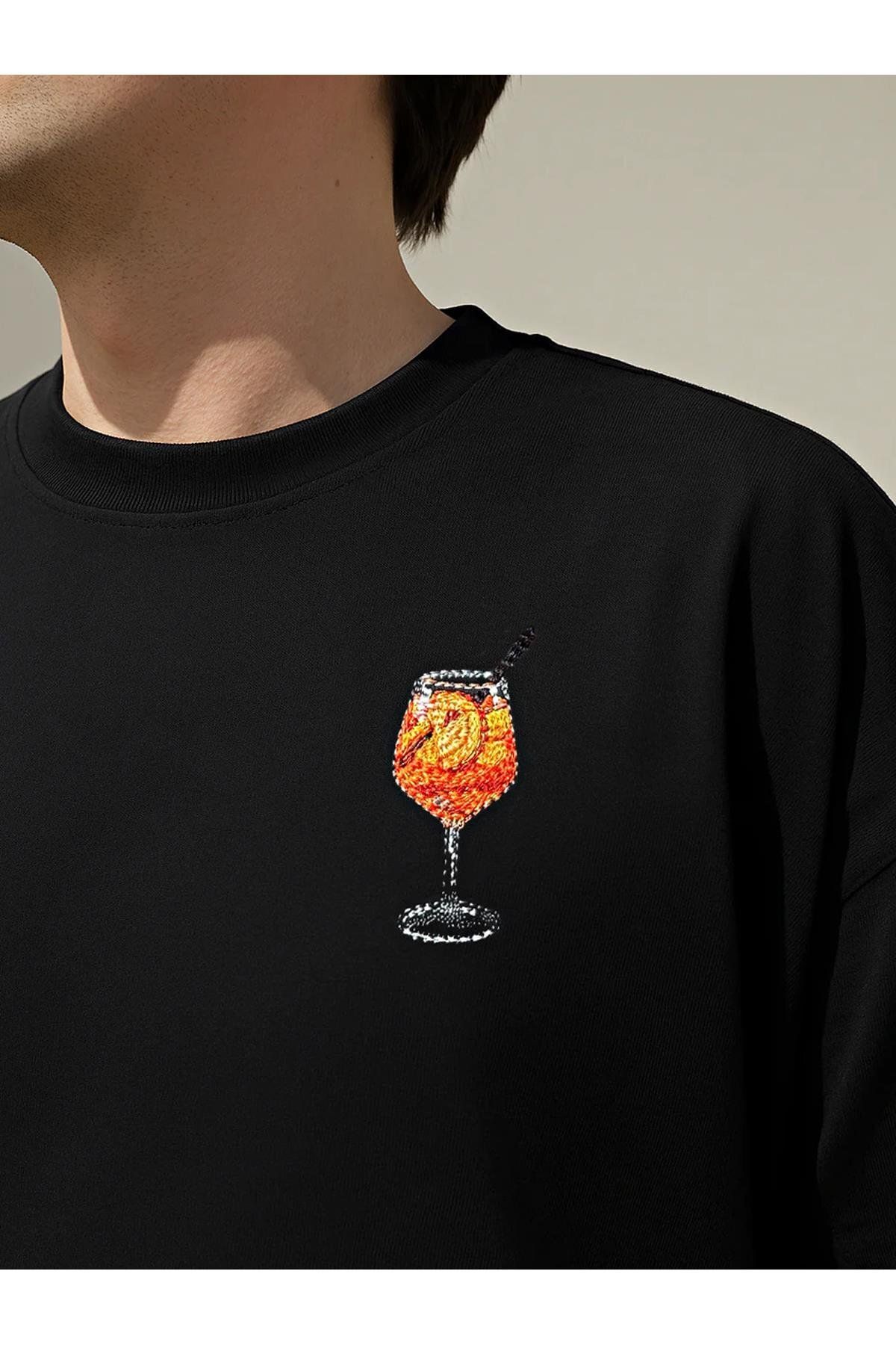 Trendiz Unisex Premium Aperol Spiritz Nakışlı Tshirt Siyah