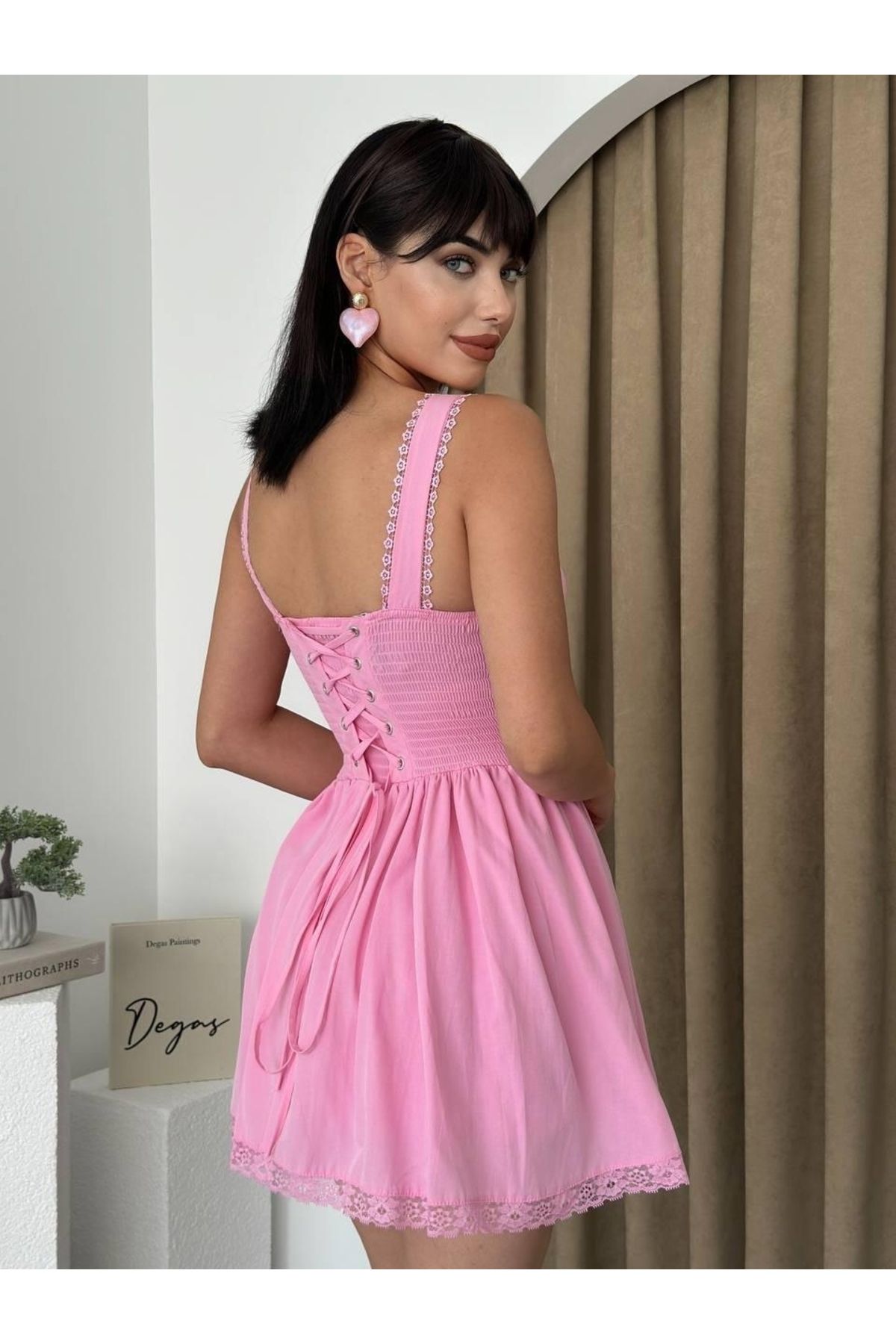 D&M Life Collection Lille Arkası Bağlamalı Elbise - M - Pembe