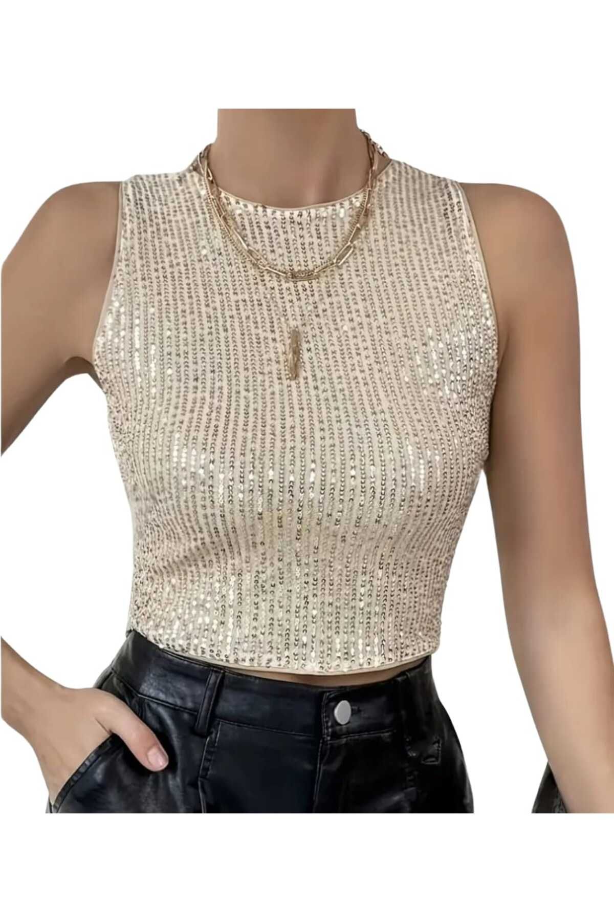 By Kul Design Kadın Bisiklet Yaka Payet Crop