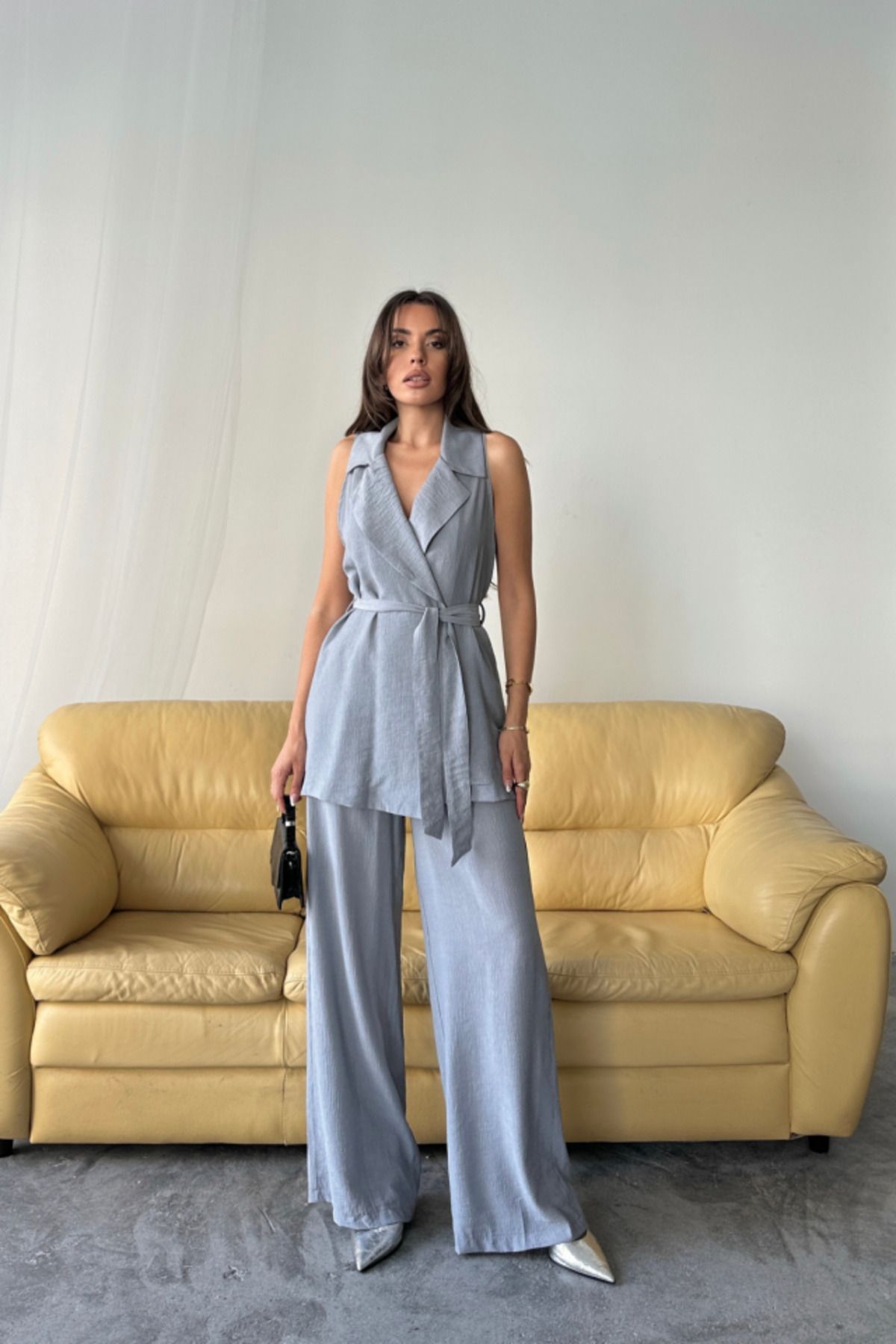 D&M Life Collection YELEK - PANTOLON TAKIM ÇİLEK KUMAŞ - Gri