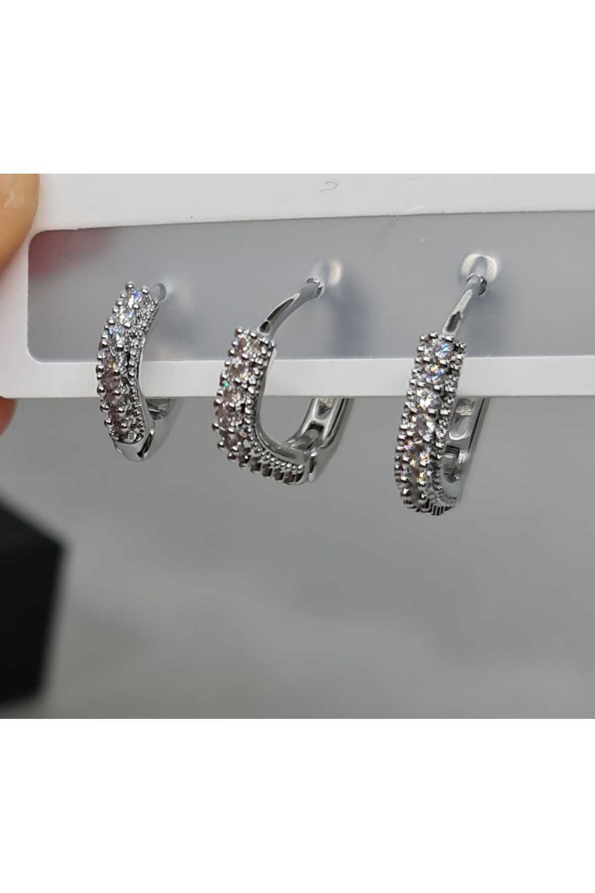 Store 316L Zirkon Taşlı Paslanmaz Çelik Gümüş Kaplı Küpe