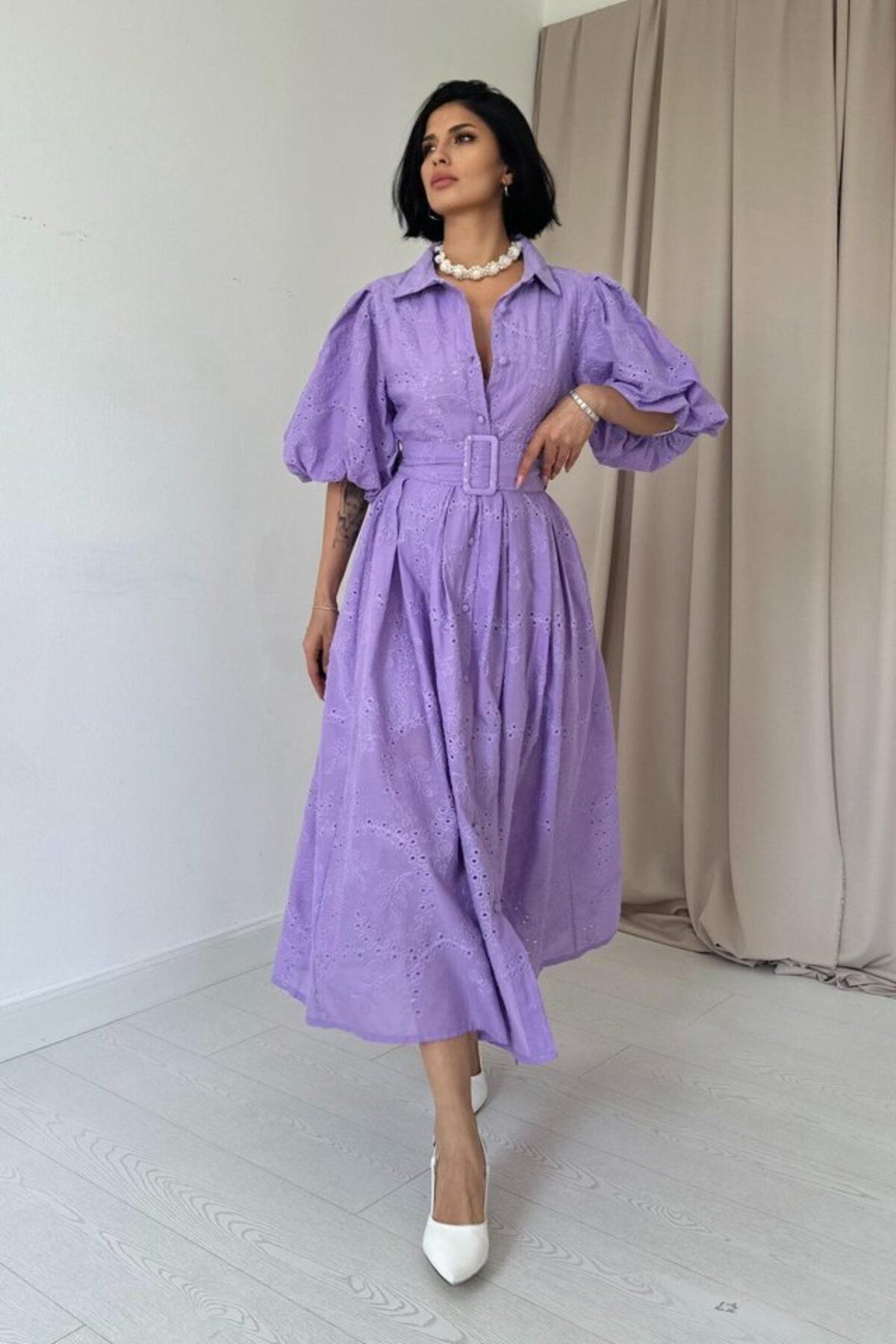 D&M Life Collection Lila Pileli Balkon Elbise