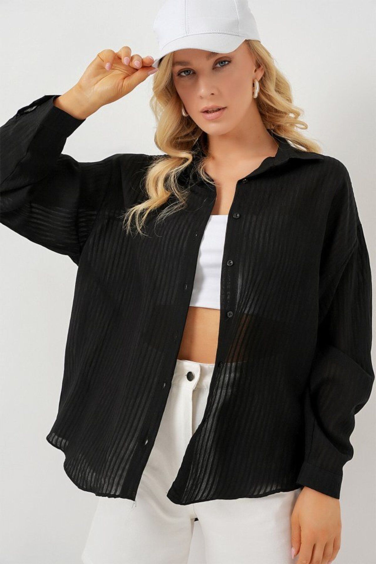 D&M Life Collection Uzun Oversize Gömlek 20320 - Siyah - 38 - Siyah