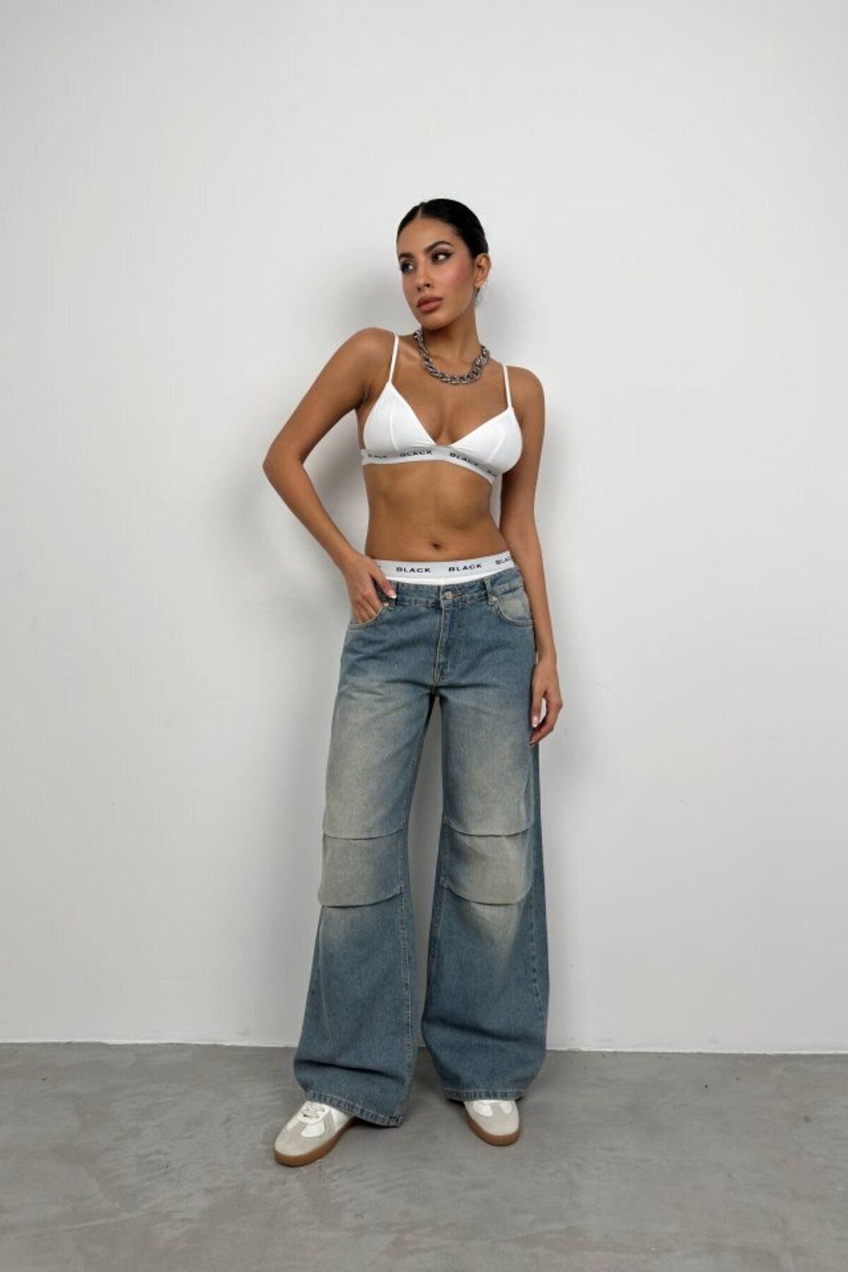 D&M Life Collection Düşük Bel Diz Katlı Jean