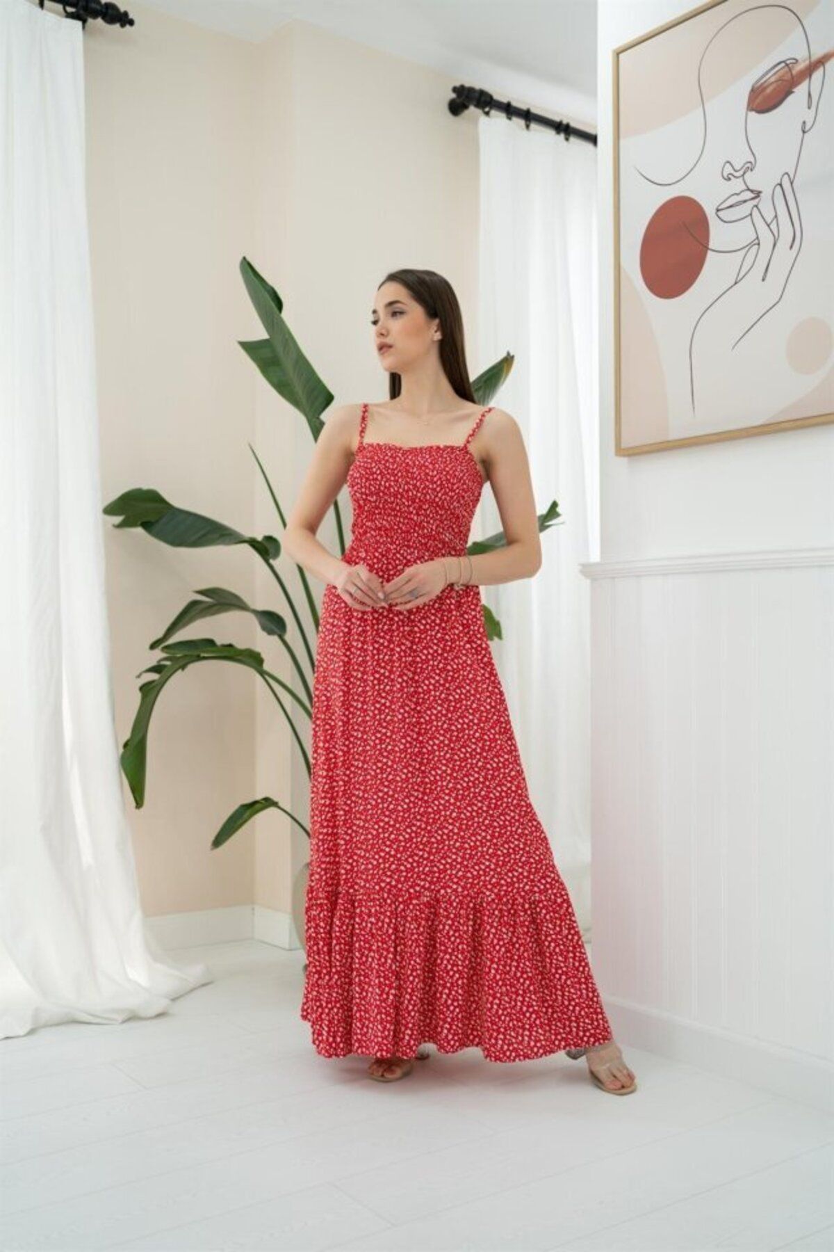 D&M Life Collection Kırmızı Eteği Fırfırlı Elbise - L - Kırmızı