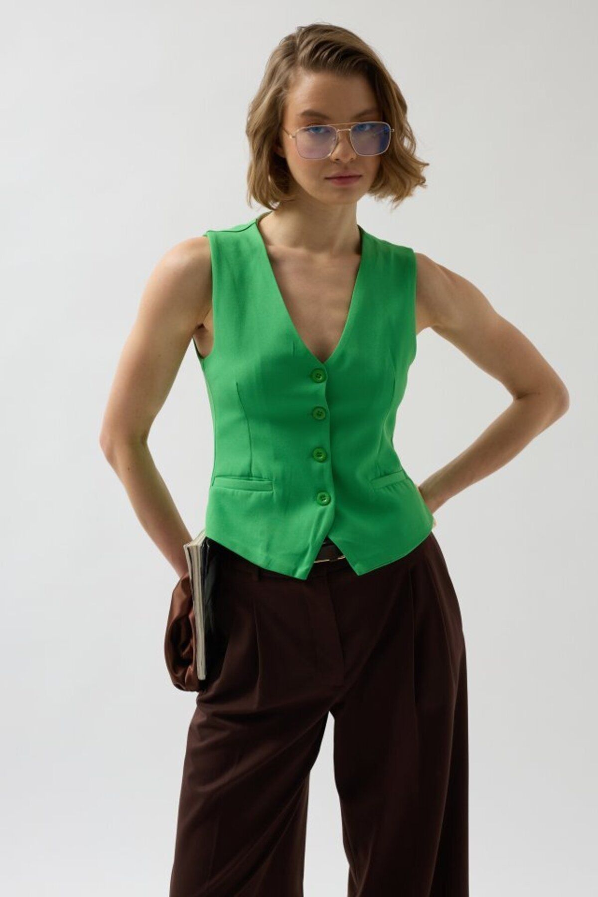 D&M Life Collection Düğme Detay Yelek - M - Yeşil