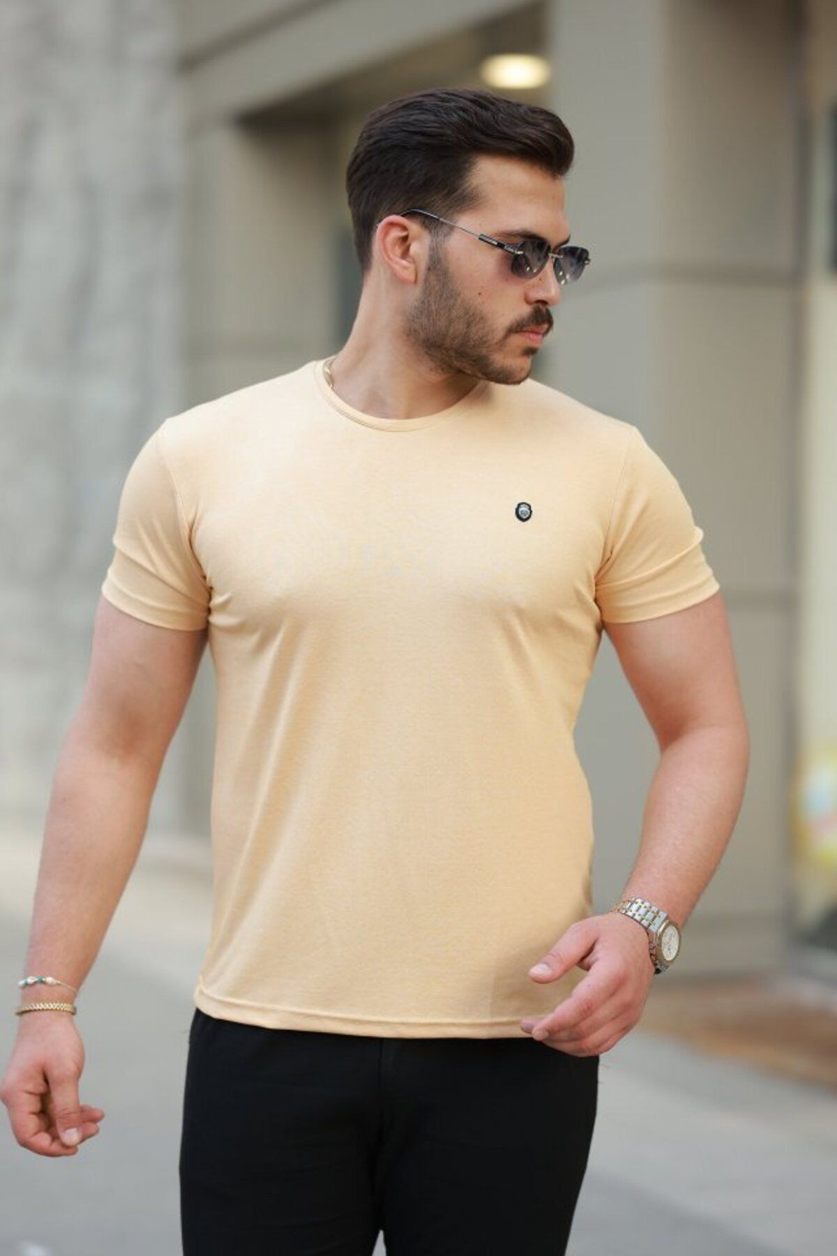 D&M Life Collection Erkek Bisiklet Yaka Arma Detaylı Basic Kısa Kollu Tişört