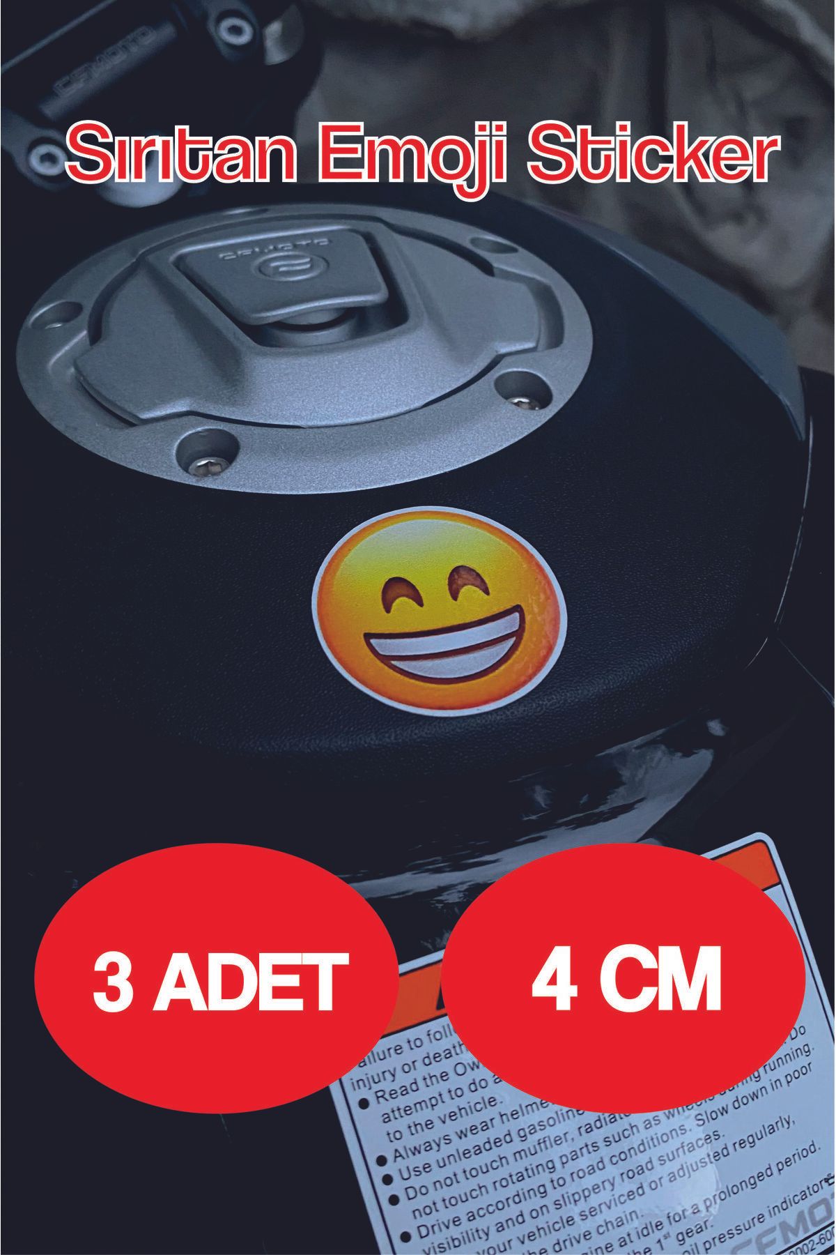 Axion Garage Sırıtan Emoji Sticker /3 ADET/ 4 CM / Gülen Emoji Sticker / Sırıtarak Gülen Emoji Sticker