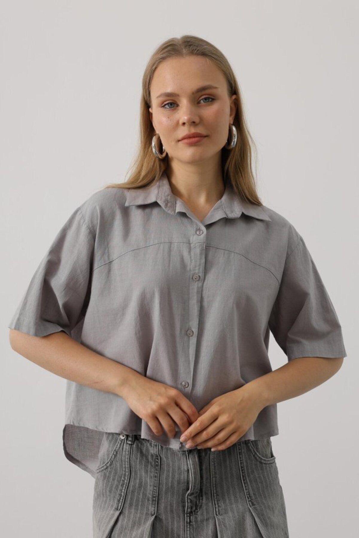 D&M Life Collection Yarım Kol Gömlek - Gri
