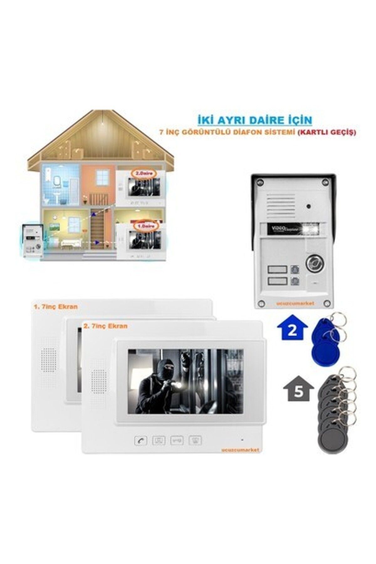 ucuzcu market Iki Ayrı Daire Için (7 Inç Görüntülü Diafon Sistemi)