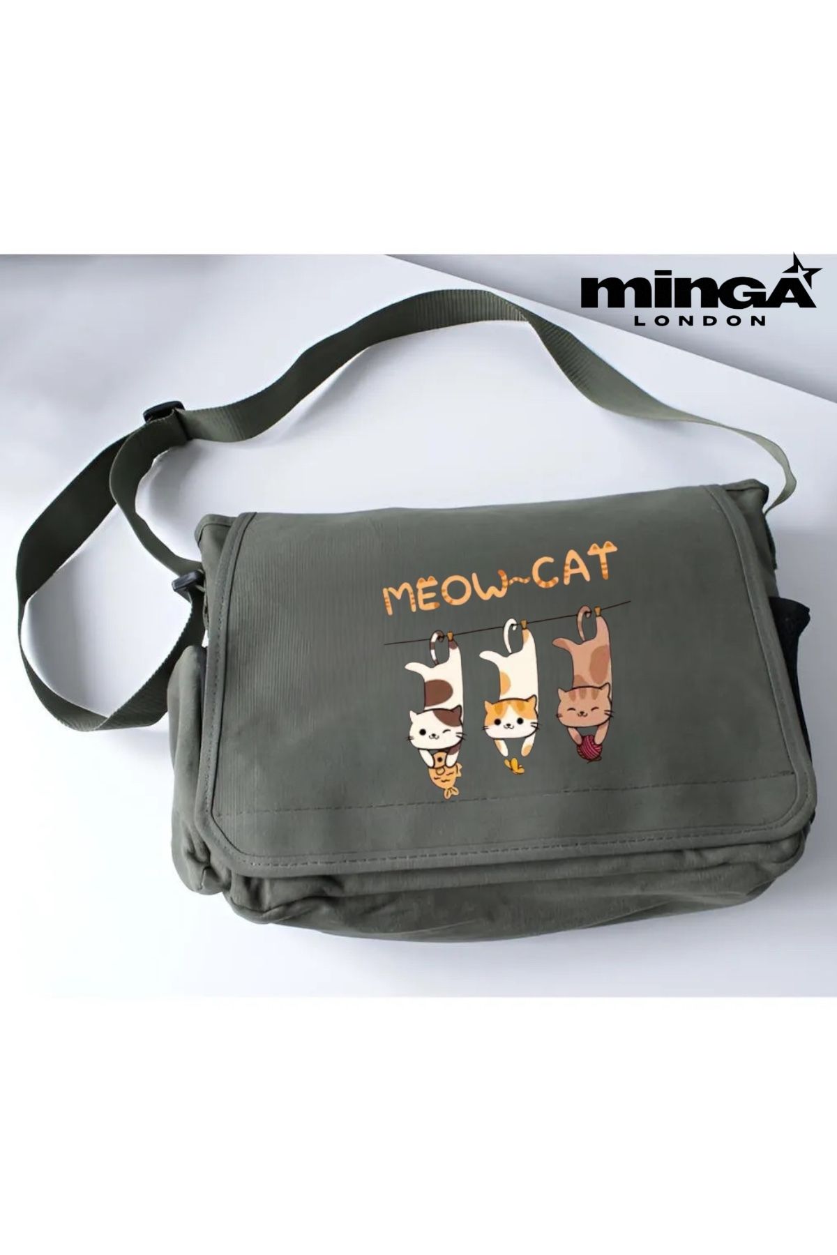 Minga London Haki Meow Cat Postacı Çantası -Minga London