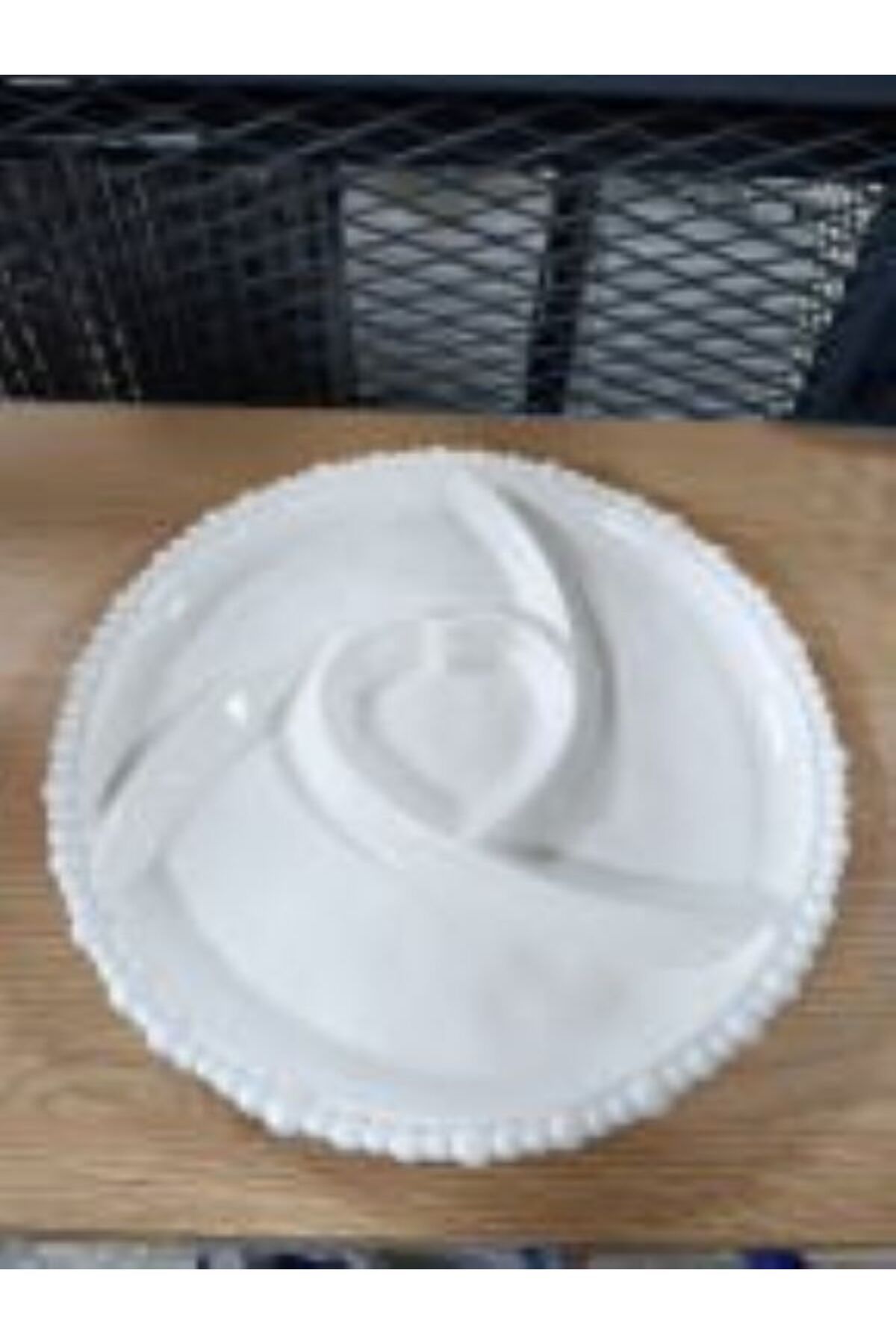 KRD Home Boncuklu Porselen Bölmeli Tabak Sunumluk Tabak Çerezlik Kahvaltılık - 27 Cm