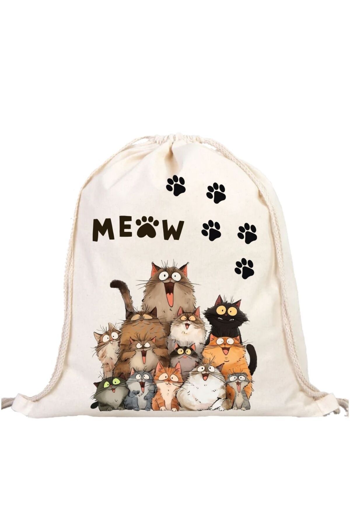 ÇANTA MEOW Kulübü - Tatlı Kediler Desenli Büzgülü Sırt Çantası