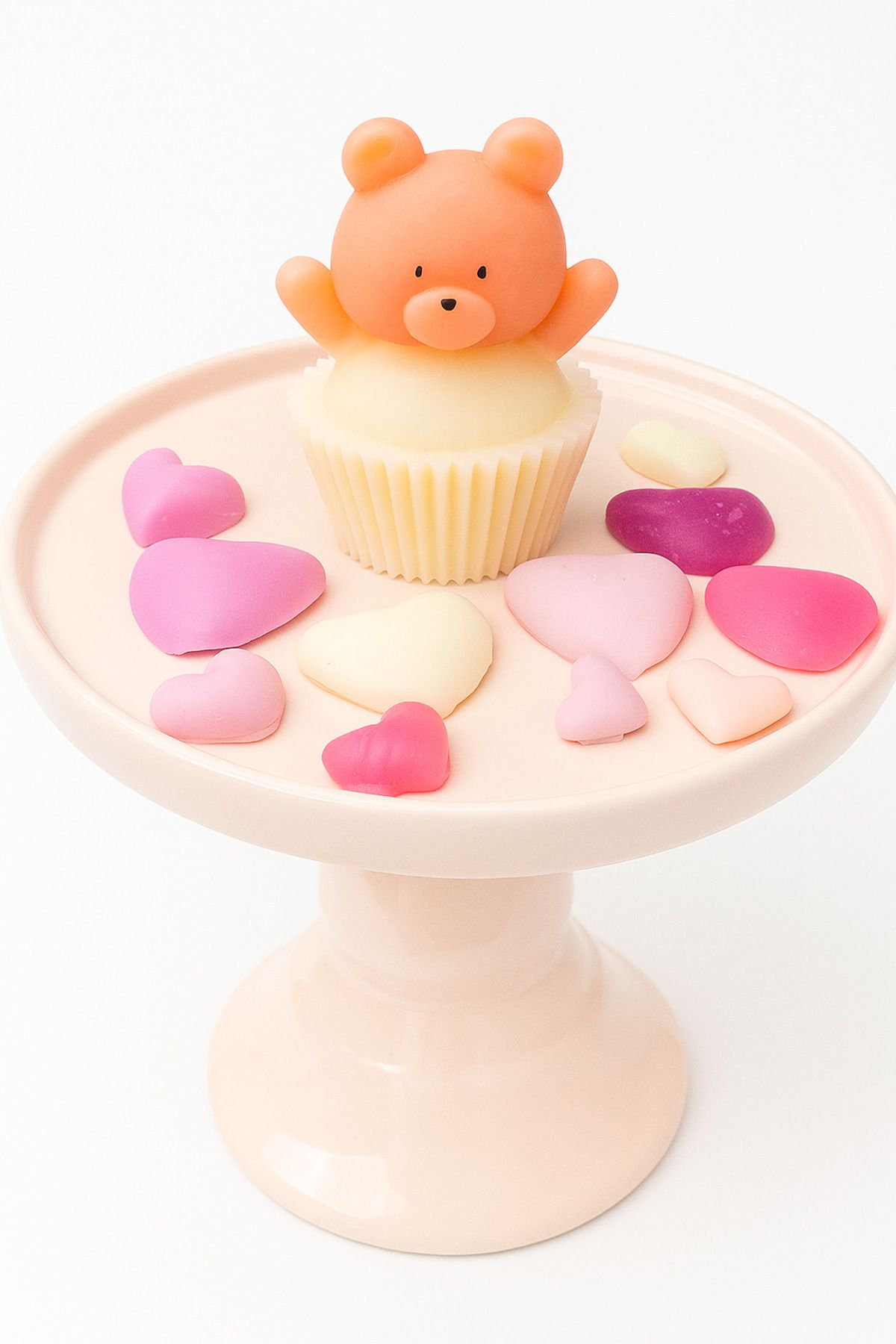 EL YAPIMI Çocuk Doğum Günü ,baby Shower , Bebek Kınası, Hediyelik Cupcake Ayıcık Mum 10'lu Paket (PEMBE)