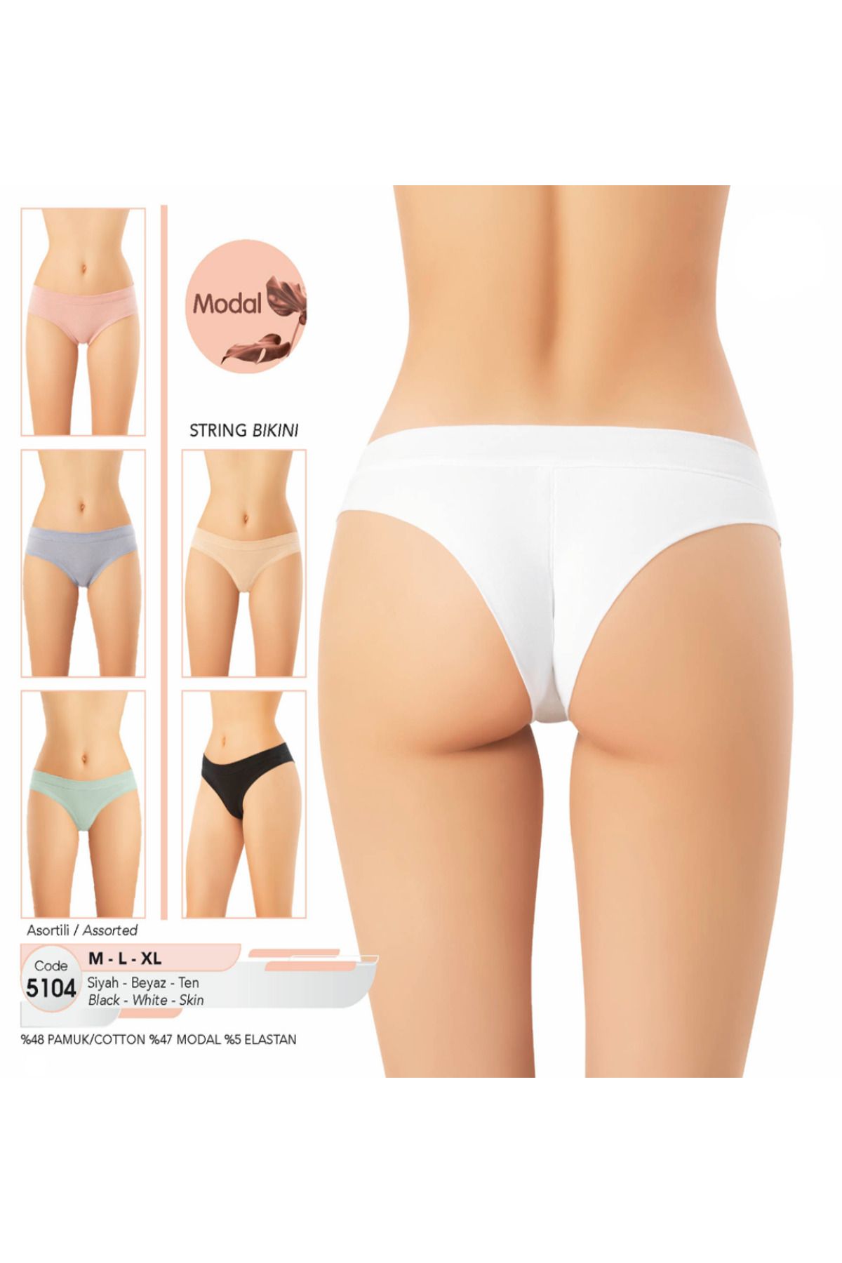 Fily İç Giyim KOTA Modal Kumaş (6 adet) String Bikini RENKLİ PAKET Külot