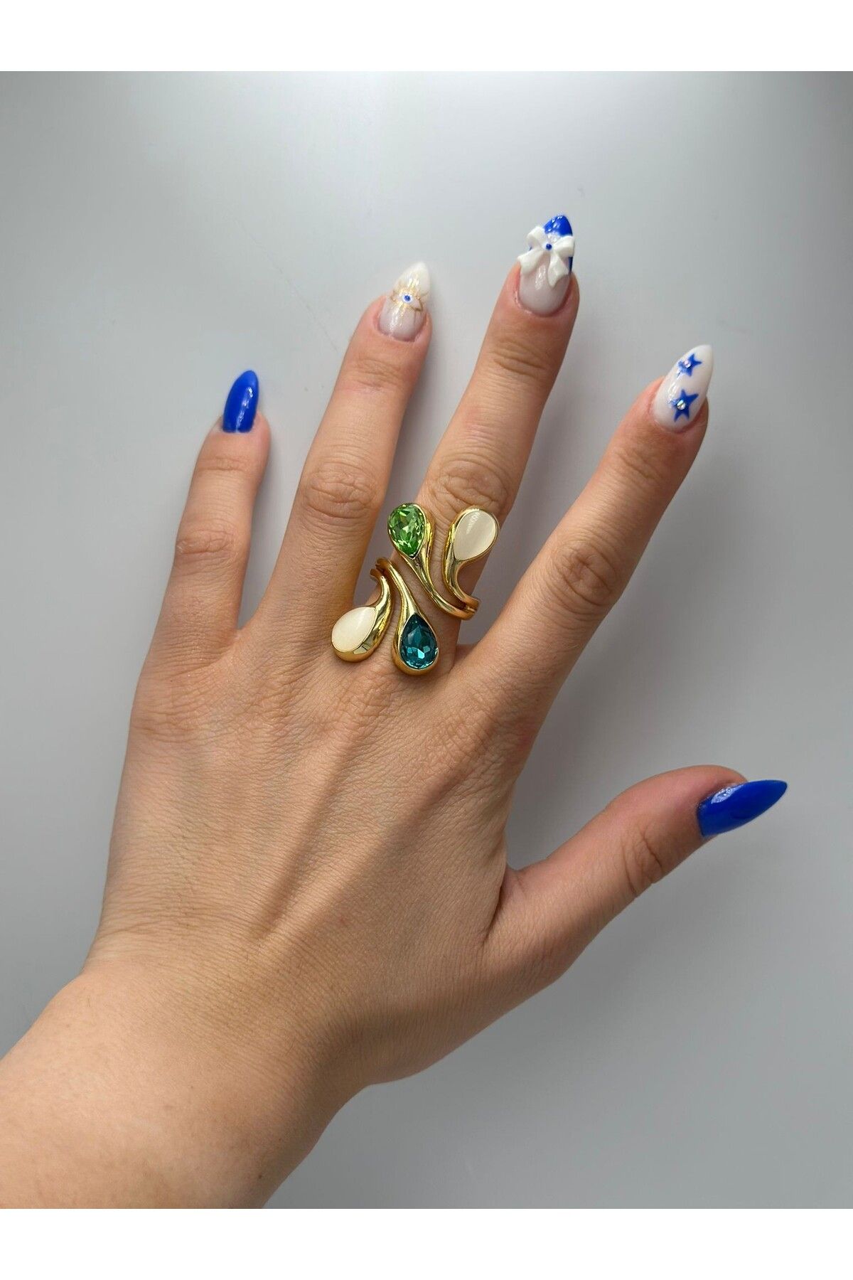 MyladyAccessoriess 14K Altın Kaplama Kristal Taş Detaylı Yüzük