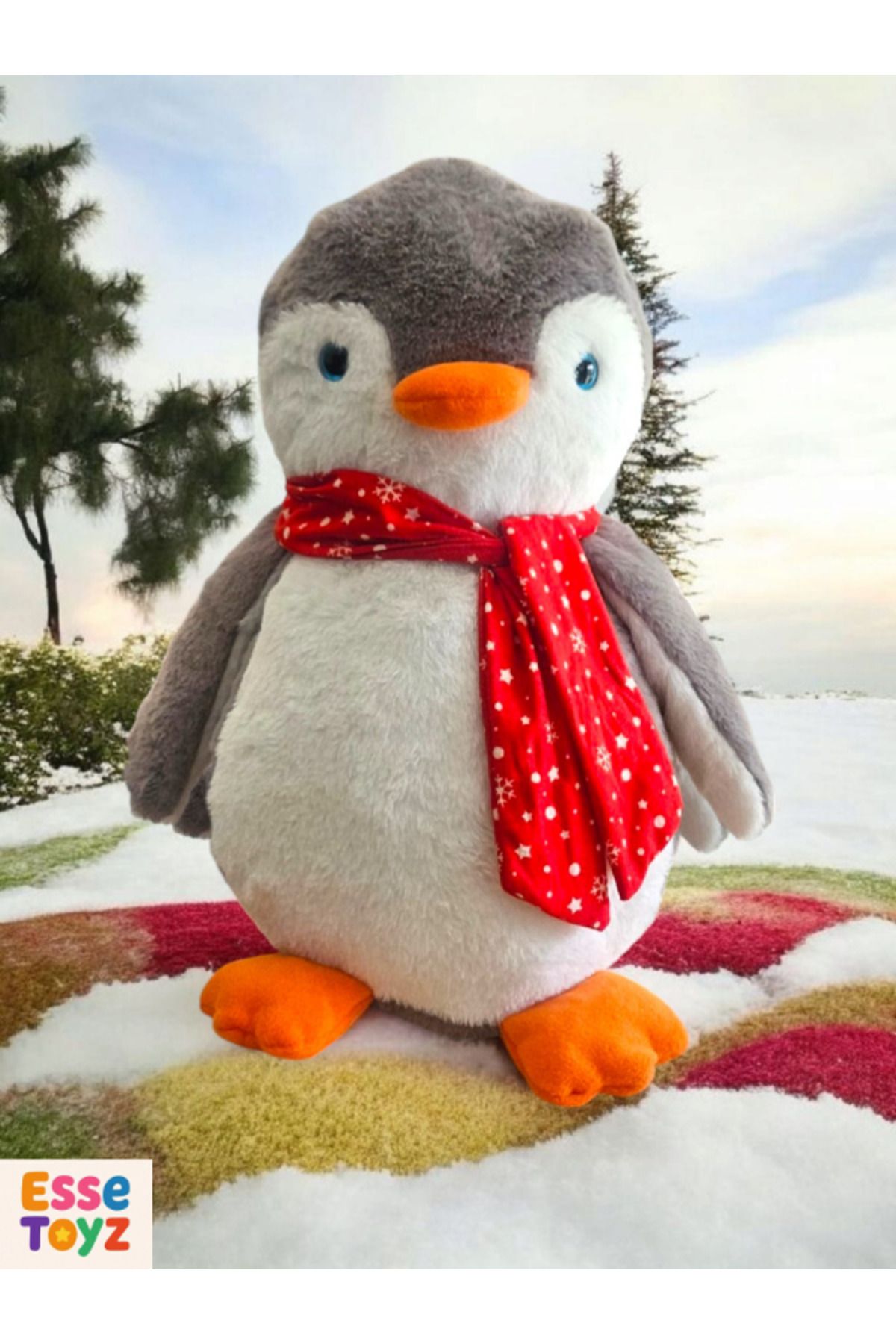 Kids Kış Masalı Pingu – Kırmızı Şapkalı Peluş Penguen 40 cm