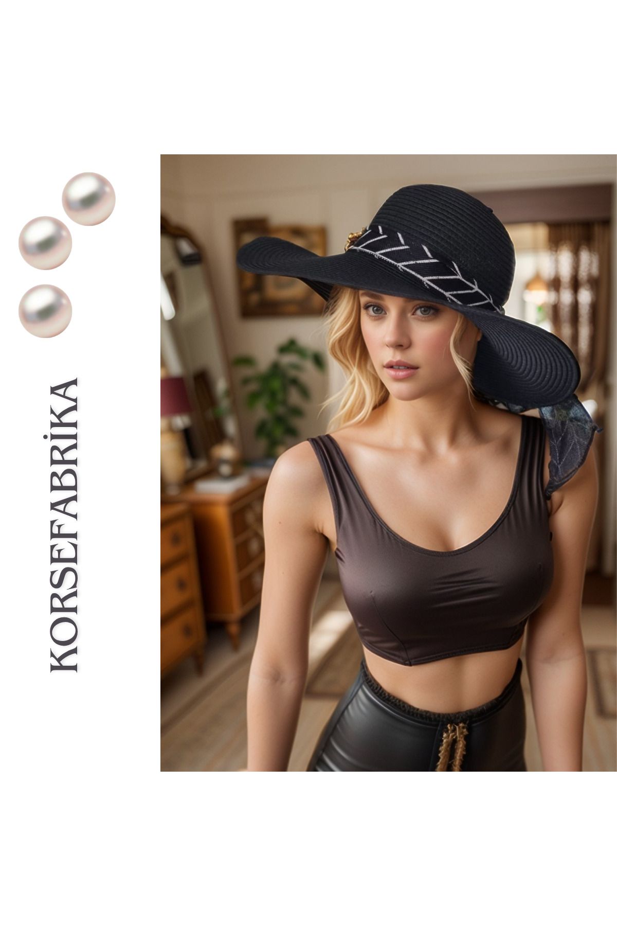 korsefabrika trend mood store Geniş Kenarlı Güneş Vizörlü Şık ve Fonksiyonel Hasır Plaj ve Günlük Şapka