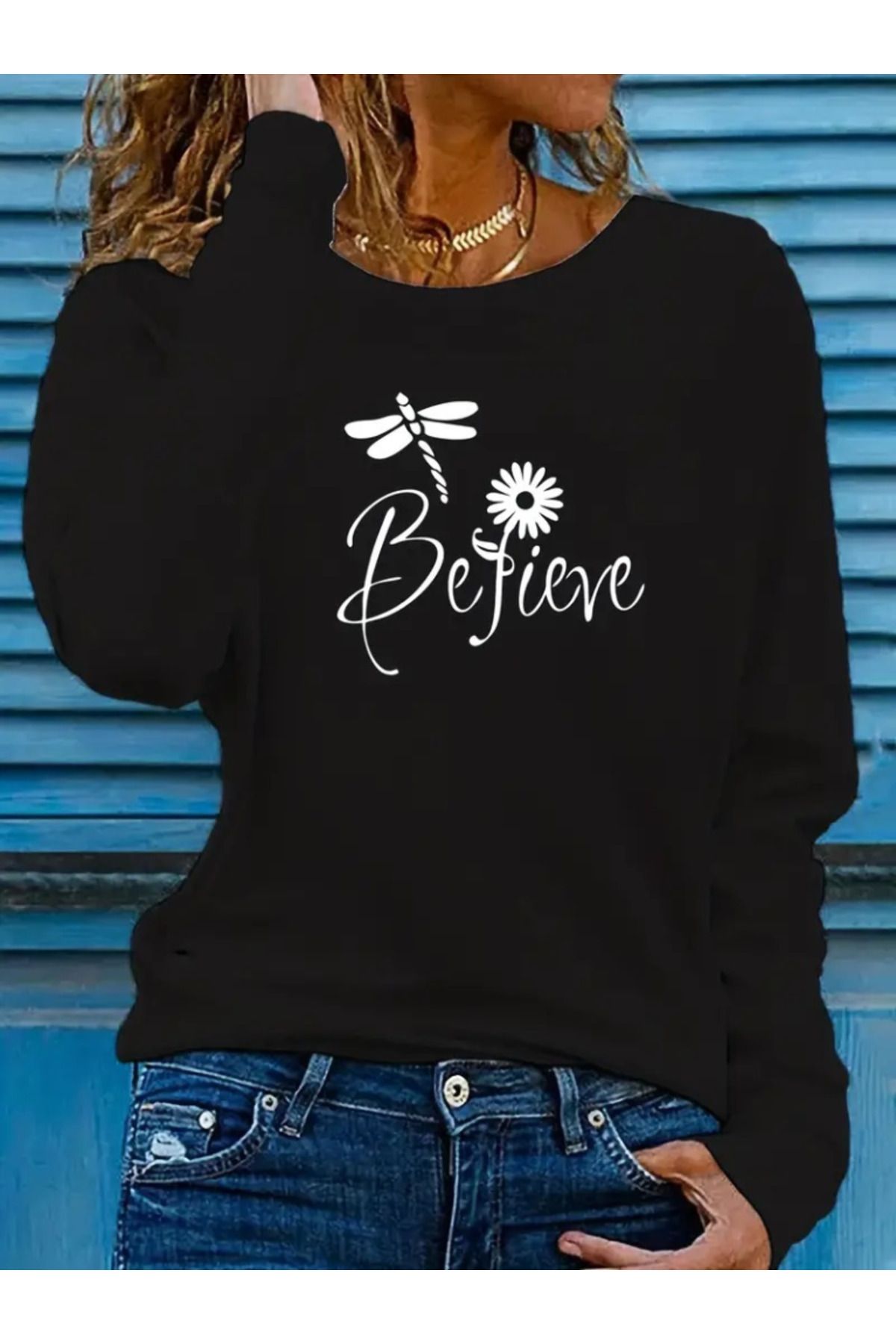 D&M Life Collection Kadın Uzun Kollu Bisiklet Yaka çiçek Desenli Viskon Bluz - L-XL - Siyah