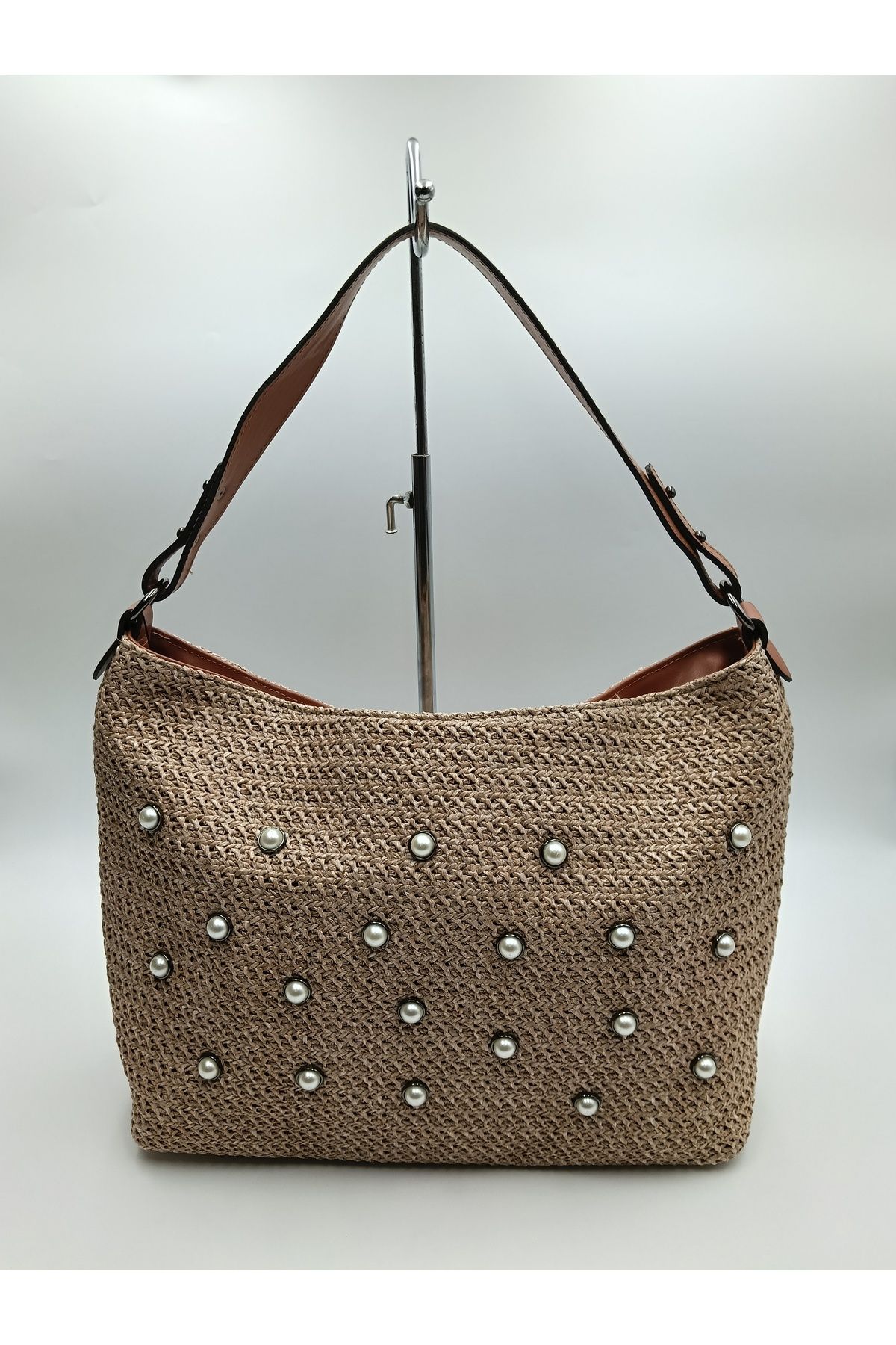 SheBella Bags & Shoes Kadın Hasır Model İnci Detaylı Omuz Çantası