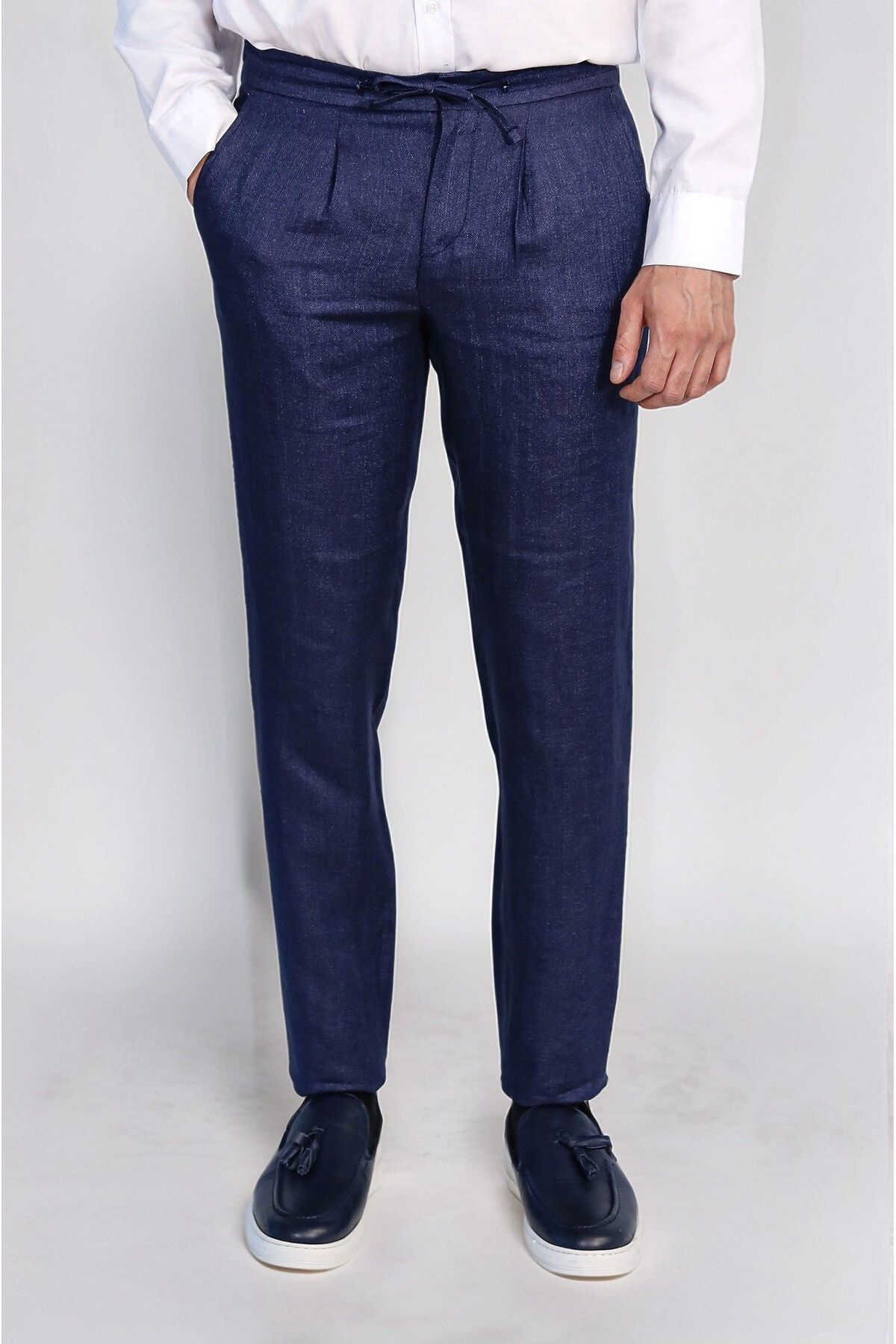 Velvarde KETEN JOGGER+İPLİ LASTLİKLİ PANT. KOTMAVİ