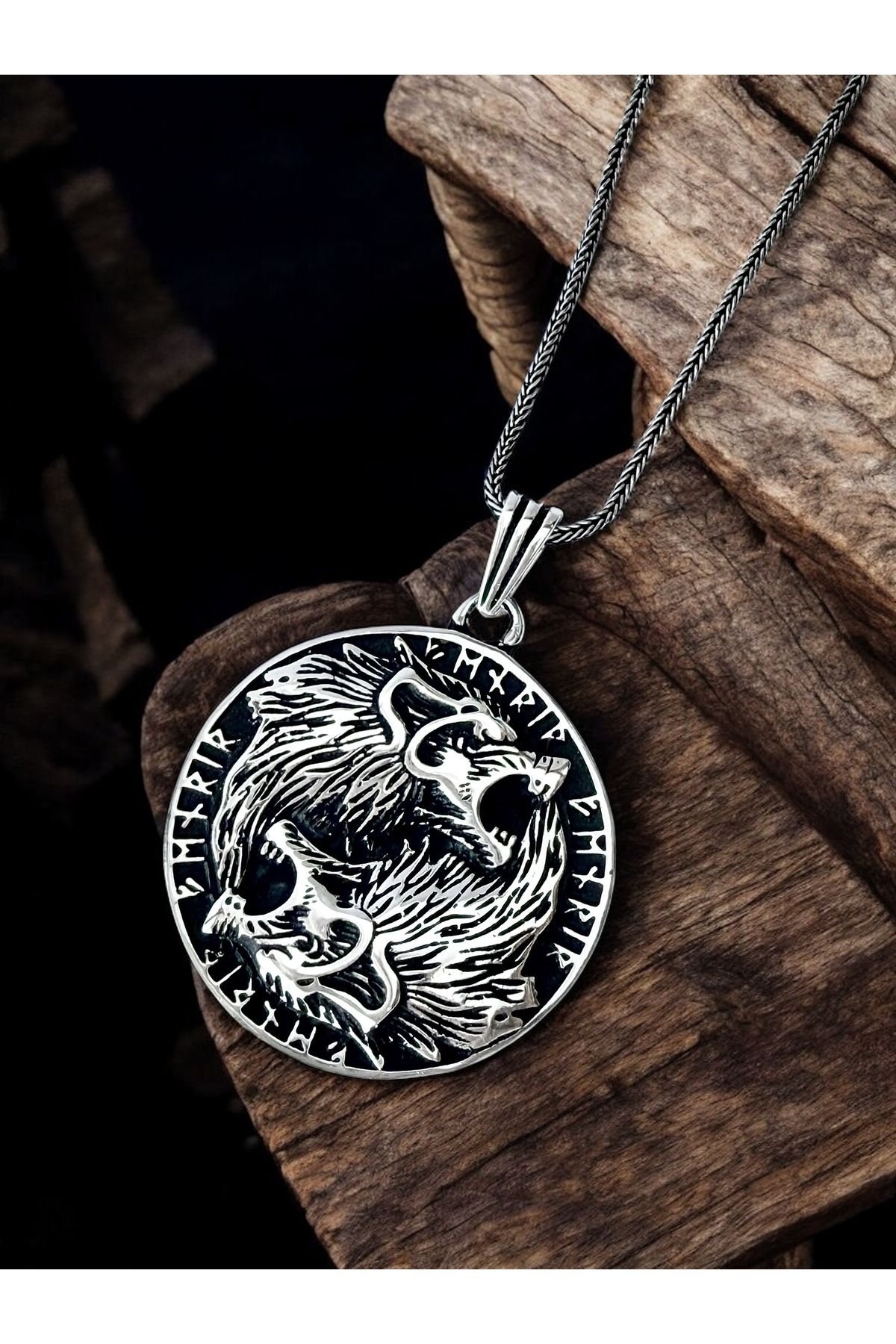 Alaja Silver 925 Ayar Gümüş Viking Kurt Kolye, Fenrir İskandinav Mitolojisi Yeniden Doğuş Sembolü Kurt