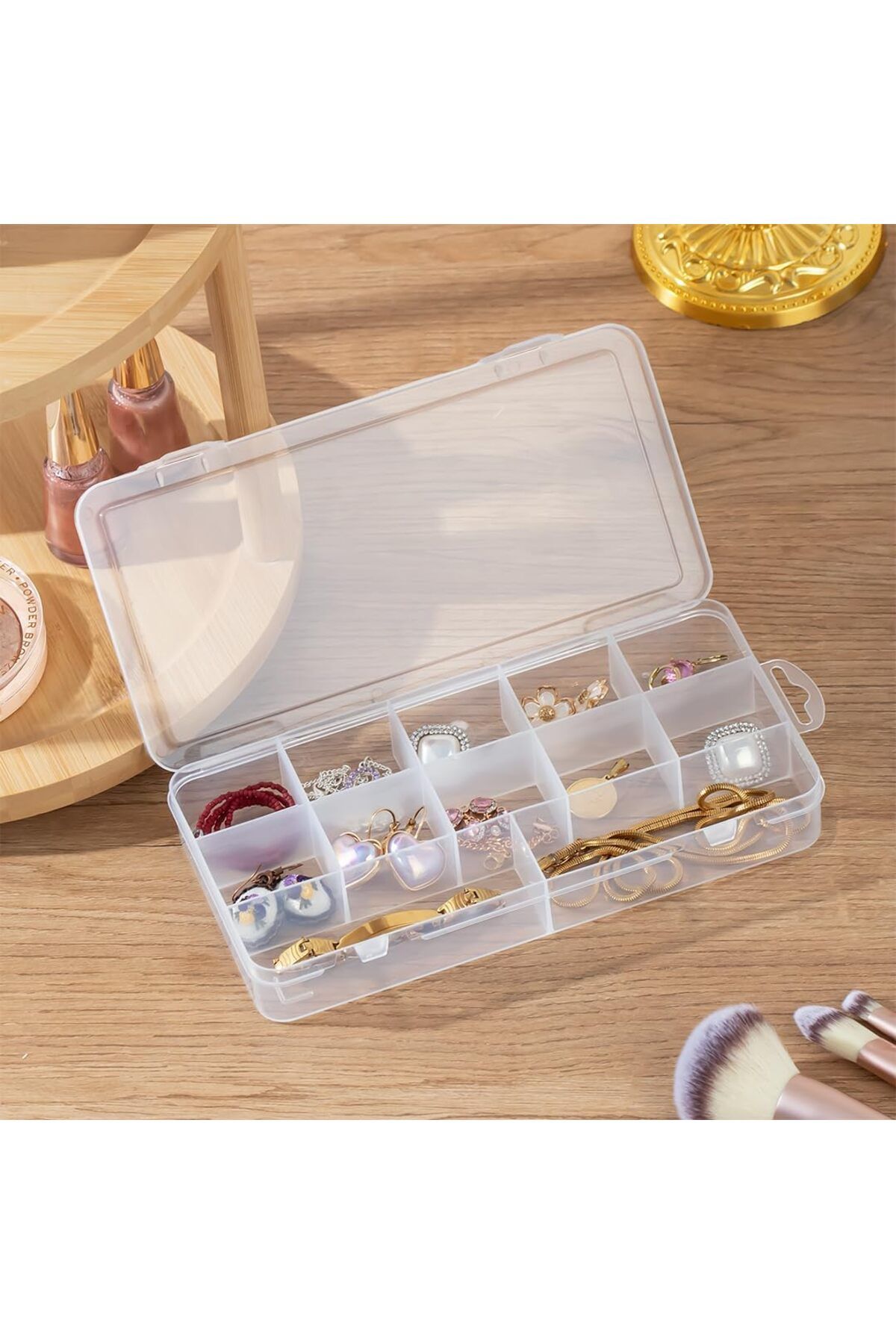 yenibagshop ORG-600 Çok Amaçlı Bölmeli Şeffaf Kutu Organizer Kapaklı Boncuk Takı Kutusu Takı Düzenleyici