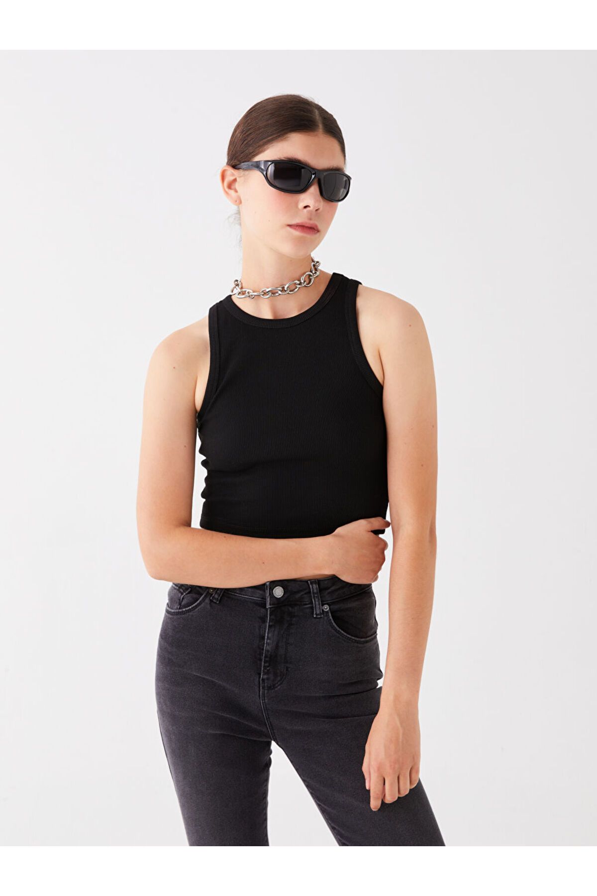 LC Waikiki LCW Kadın Bisiklet Yaka Düz Crop