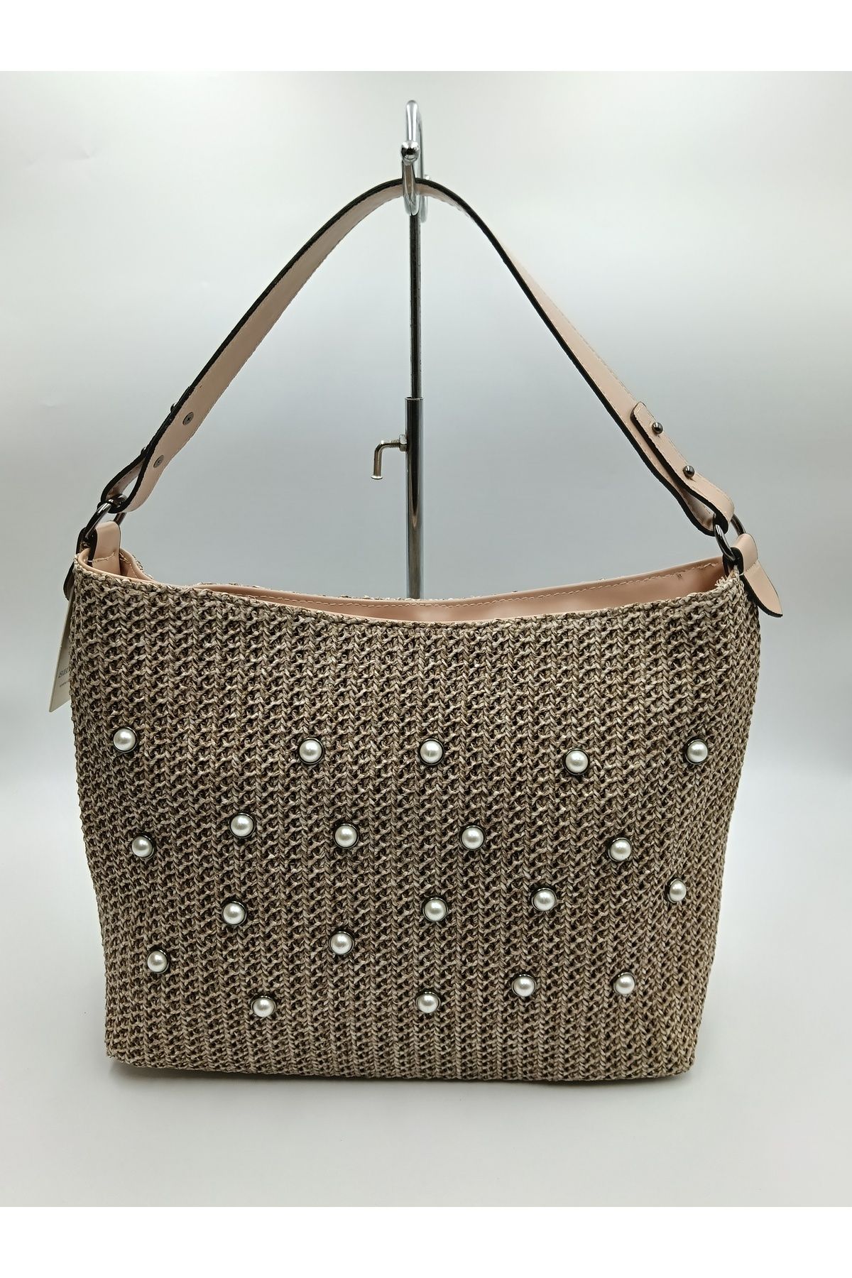 SheBella Bags & Shoes Kadın Hasır Model İnci Detaylı Omuz Çantası