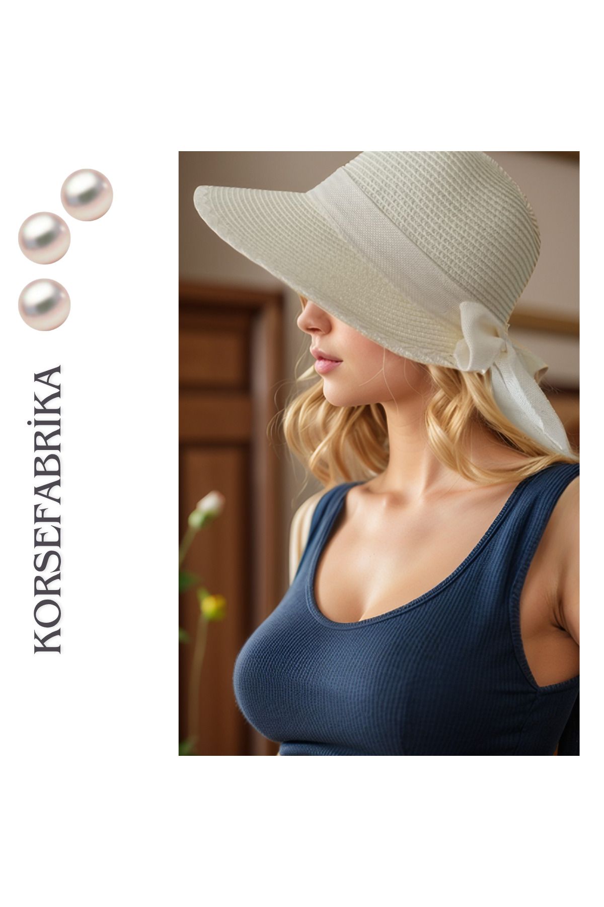 korsefabrika trend mood store Geniş Kenarlı Güneş Vizörlü Şık ve Fonksiyonel Hasır Plaj ve Günlük Şapka