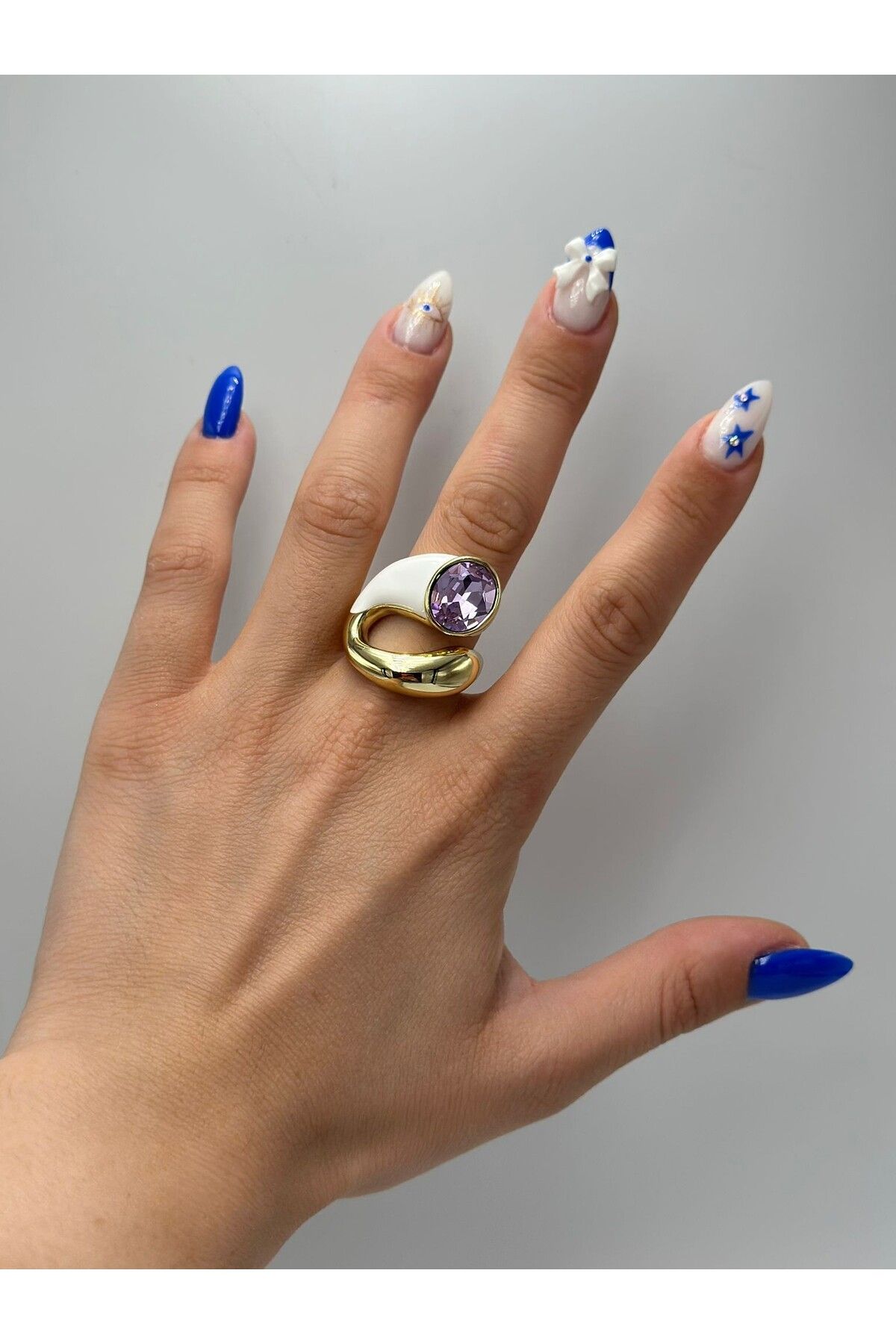MyladyAccessoriess 14K Altın Kaplama Mor Kristal Taş Detay Yüzük