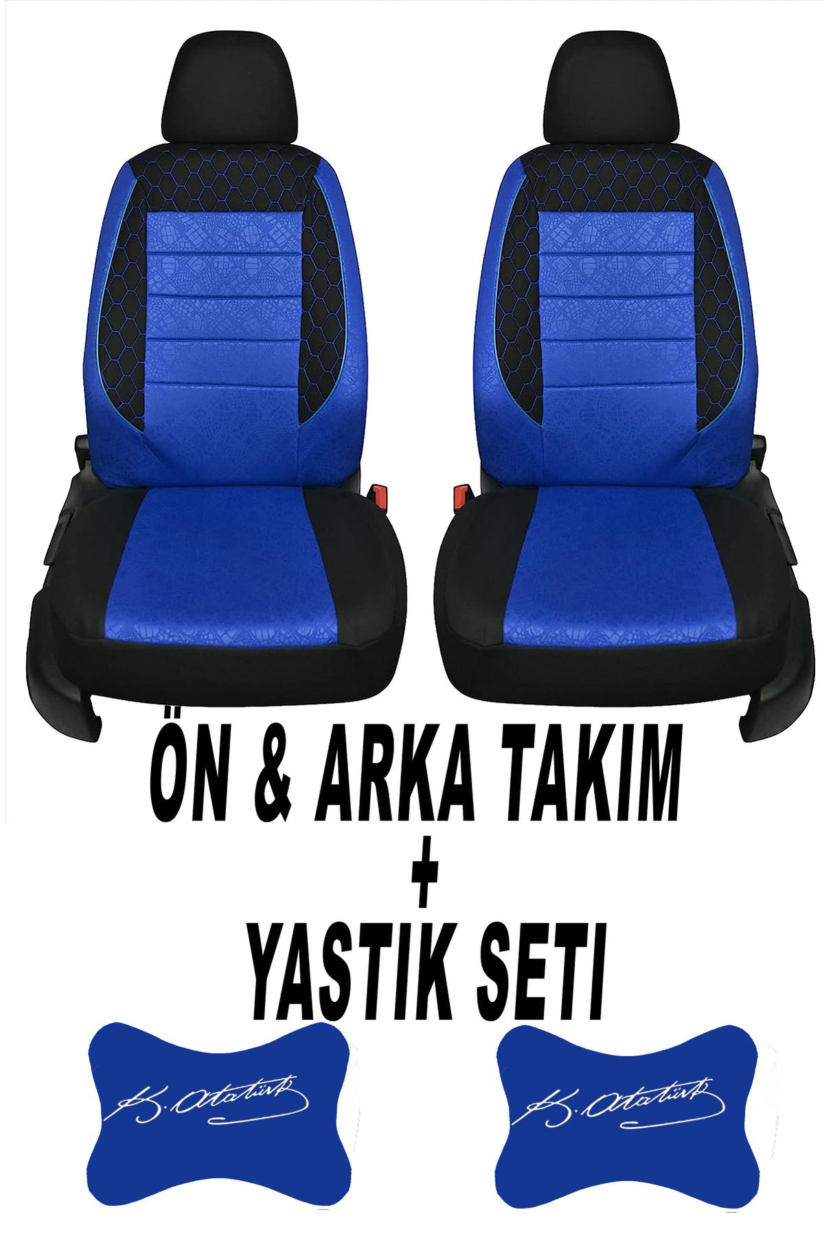 1araba1ev Oto Koltuk Kılıfı Atatürk İmza Ön Arka Takım + 2 Adet Boyun Yastığı Seti