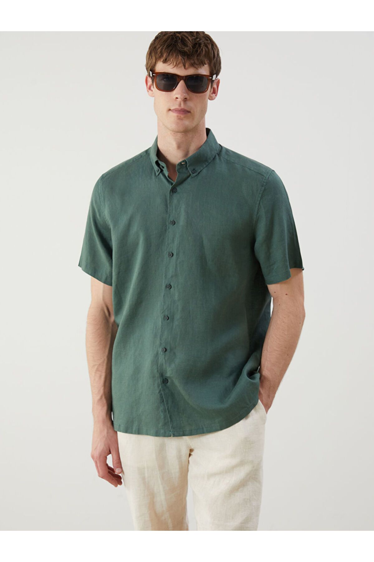 LC Waikiki LCW Regular Fit Kısa Kollu Keten Erkek Gömlek