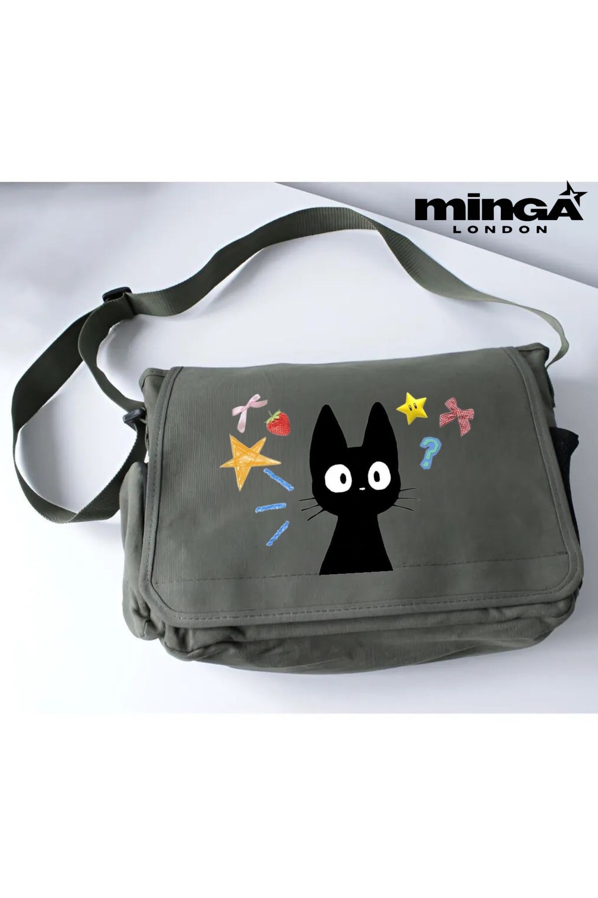 Minga London Black Cat Haki Postacı Çantası -Minga London