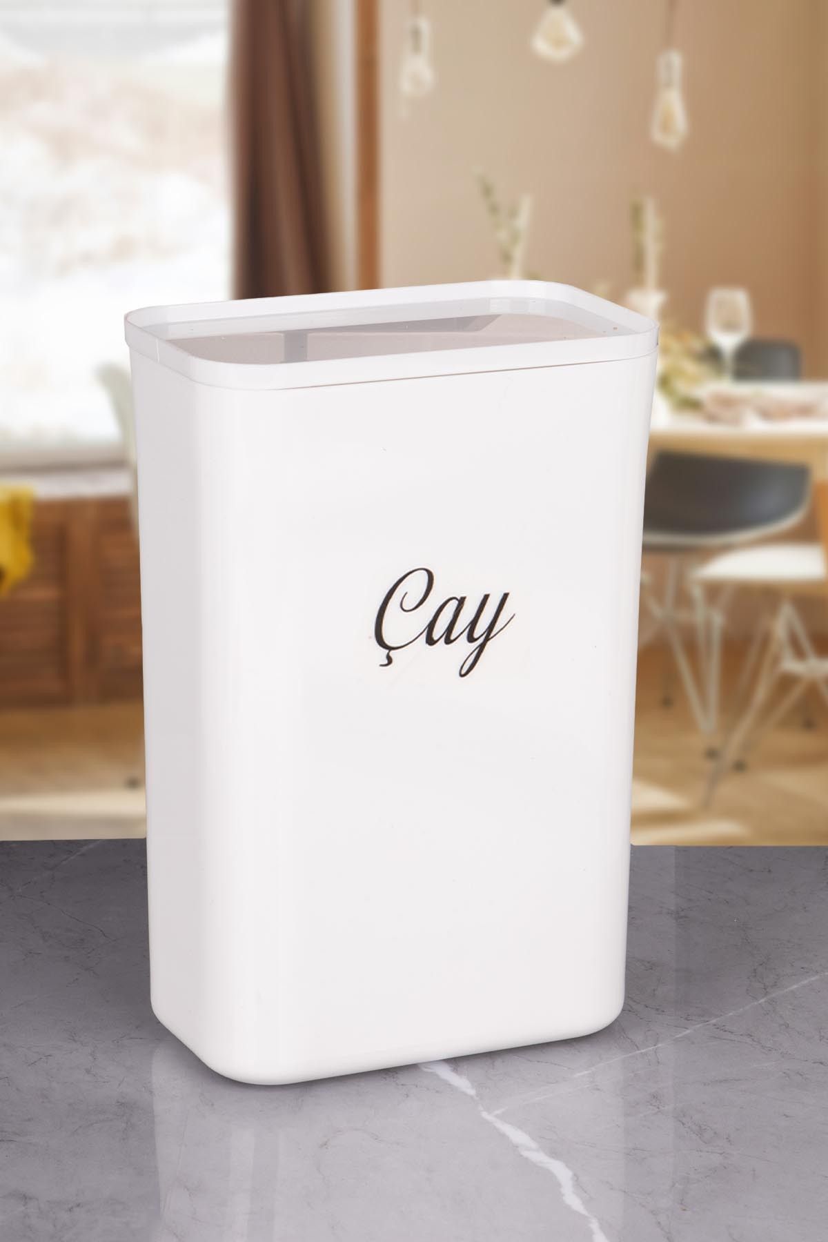 naturelove Tekli Beyaz ÇAY Erzak Saklama Kutusu Vakumlu Kapaklı 3 LT Akrilik Etiketli