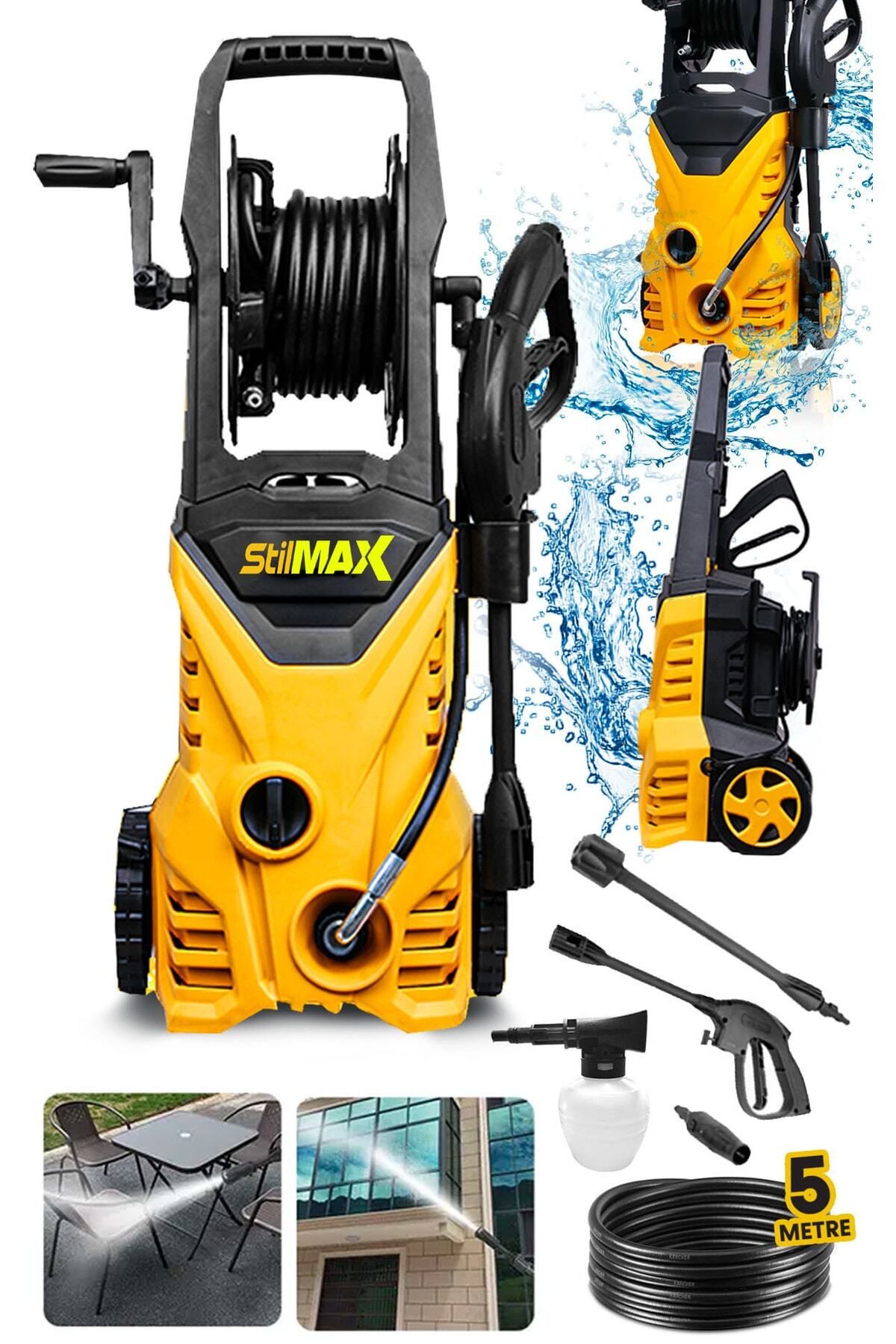 AboutThePerfect Yüksek Basınçlı Bahçe ve Oto Yıkama Seti 1500W, Bakır Sargı, Fiber Bez Hediyeli
