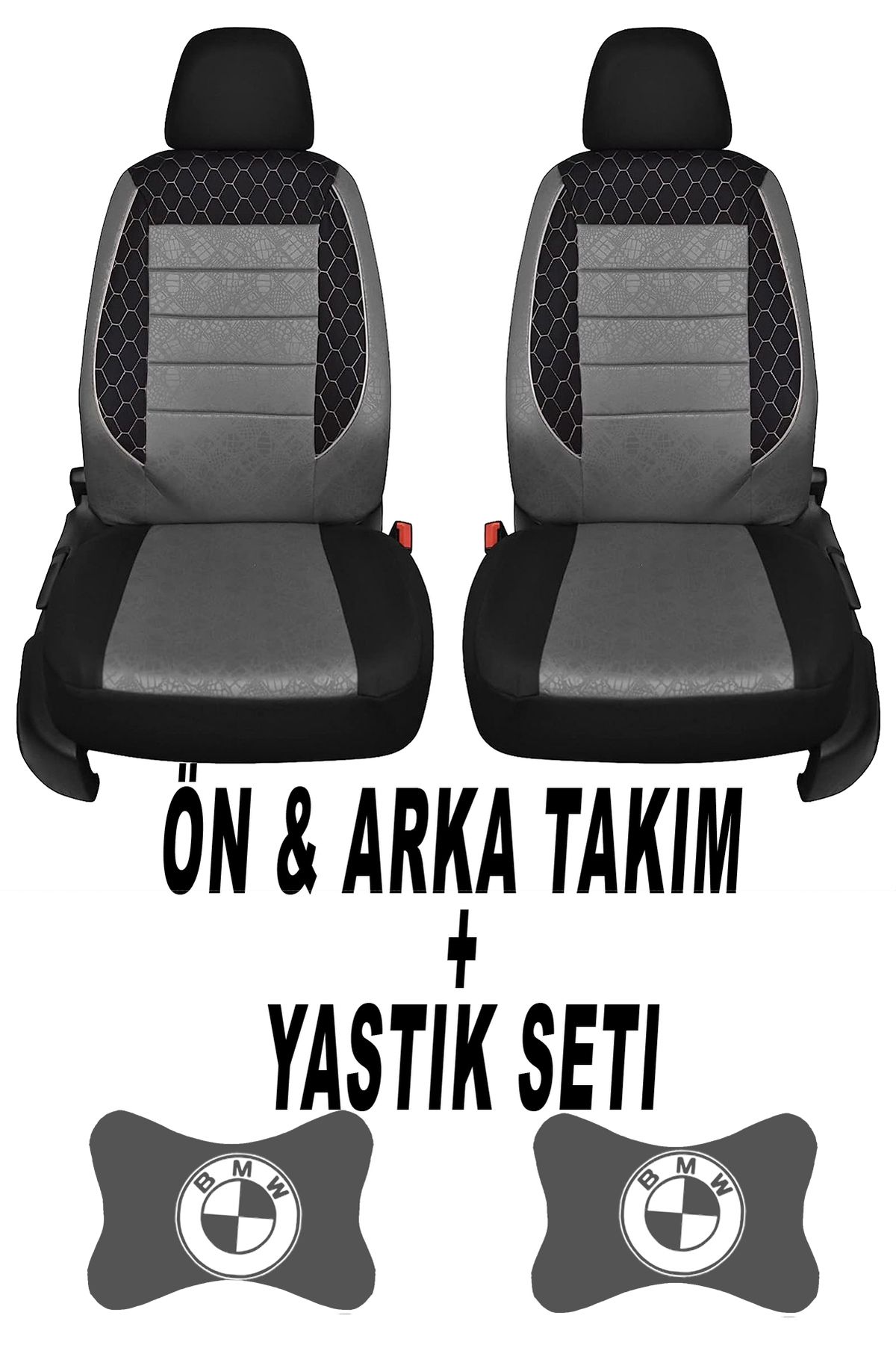 1araba1ev Oto Koltuk Kılıfı BMW Ön Arka Takım + 2 Adet Boyun Yastığı Seti