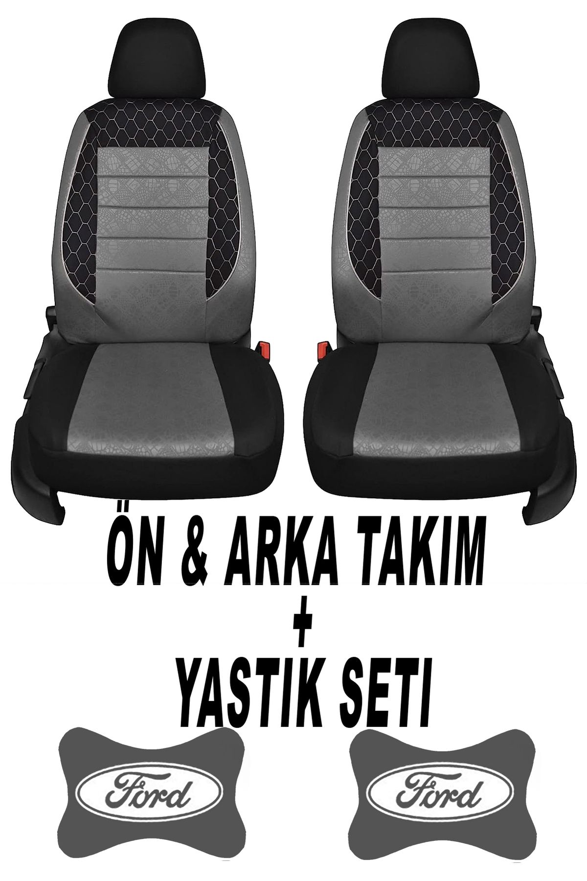 1araba1ev Oto Koltuk Kılıfı Ford Ön Arka Takım + 2 Adet Boyun Yastığı Seti
