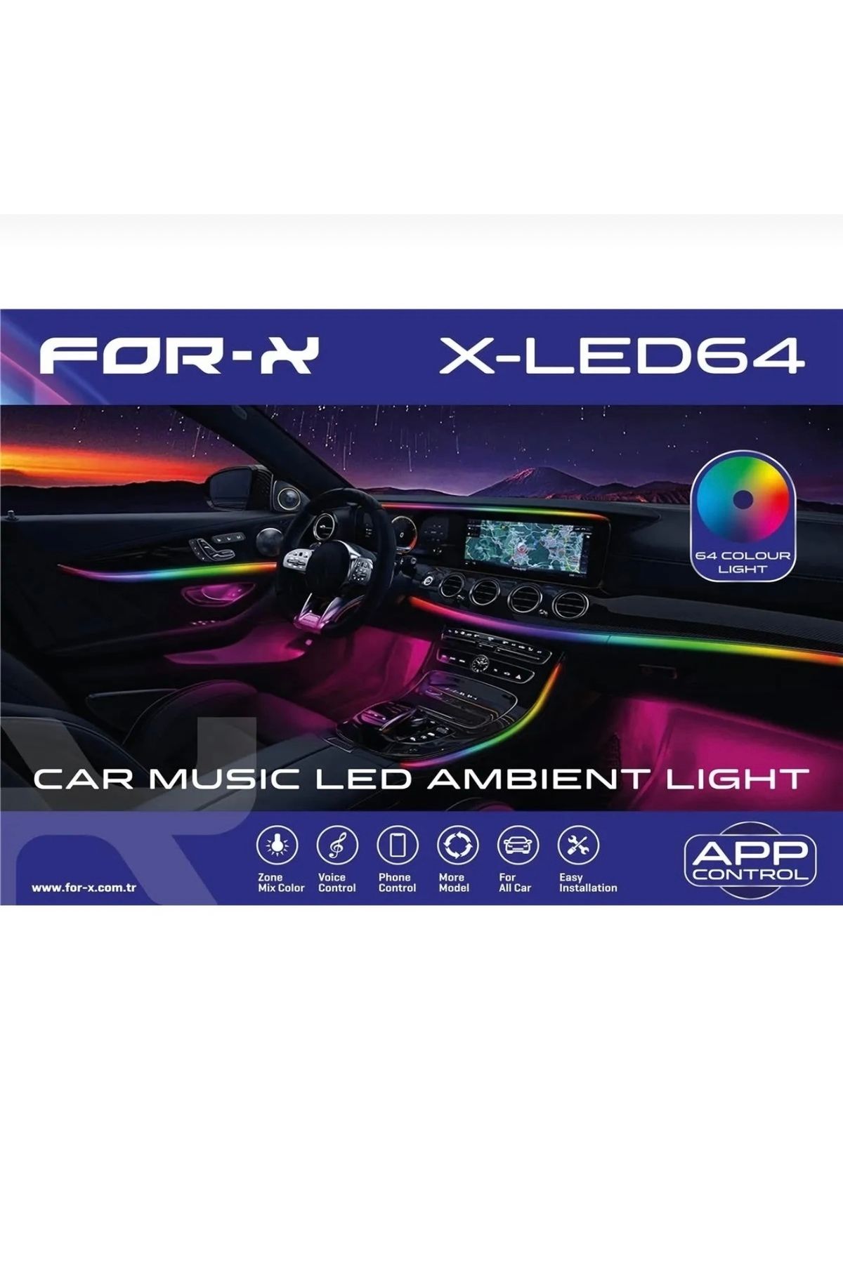 HG ELEKTRONİK ARAÇ İÇİ AMBİYANS LED AYDINLATMA - X-LED64 64 RENKLİ MÜZİĞE DUYARLI RBG LED AMBİANS AYDINLATMA
