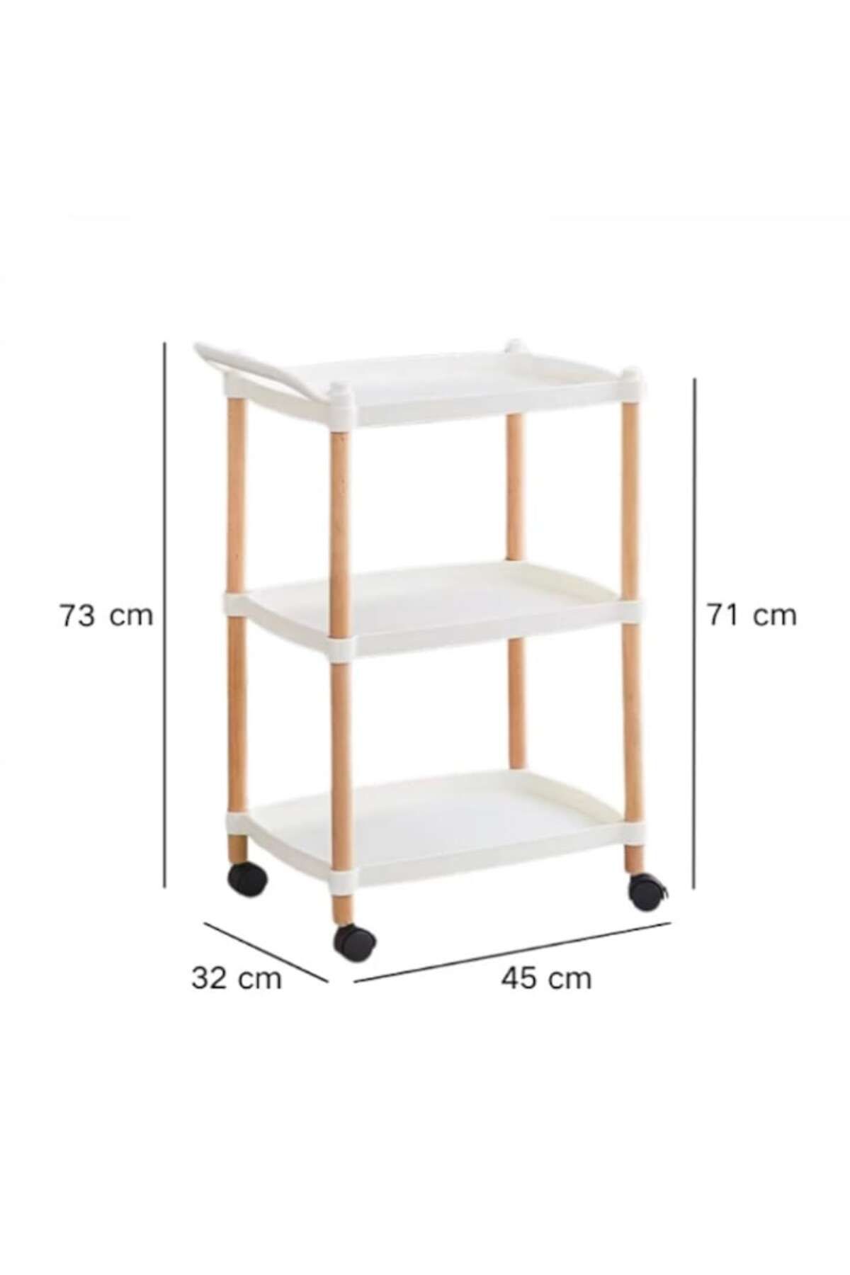 Rovitech-Masuta portabila cu suport din lemn, 3 nivele, maner de transport, 71 x 45 x 32 cm, alb 3